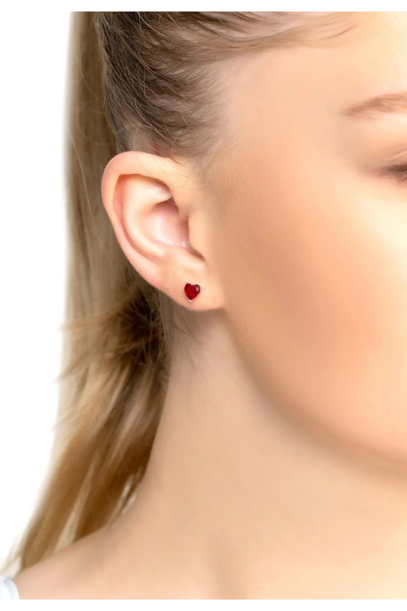 Asscher Cut Heart Stud Earrings Silver Ruby - LATELITA Earrings