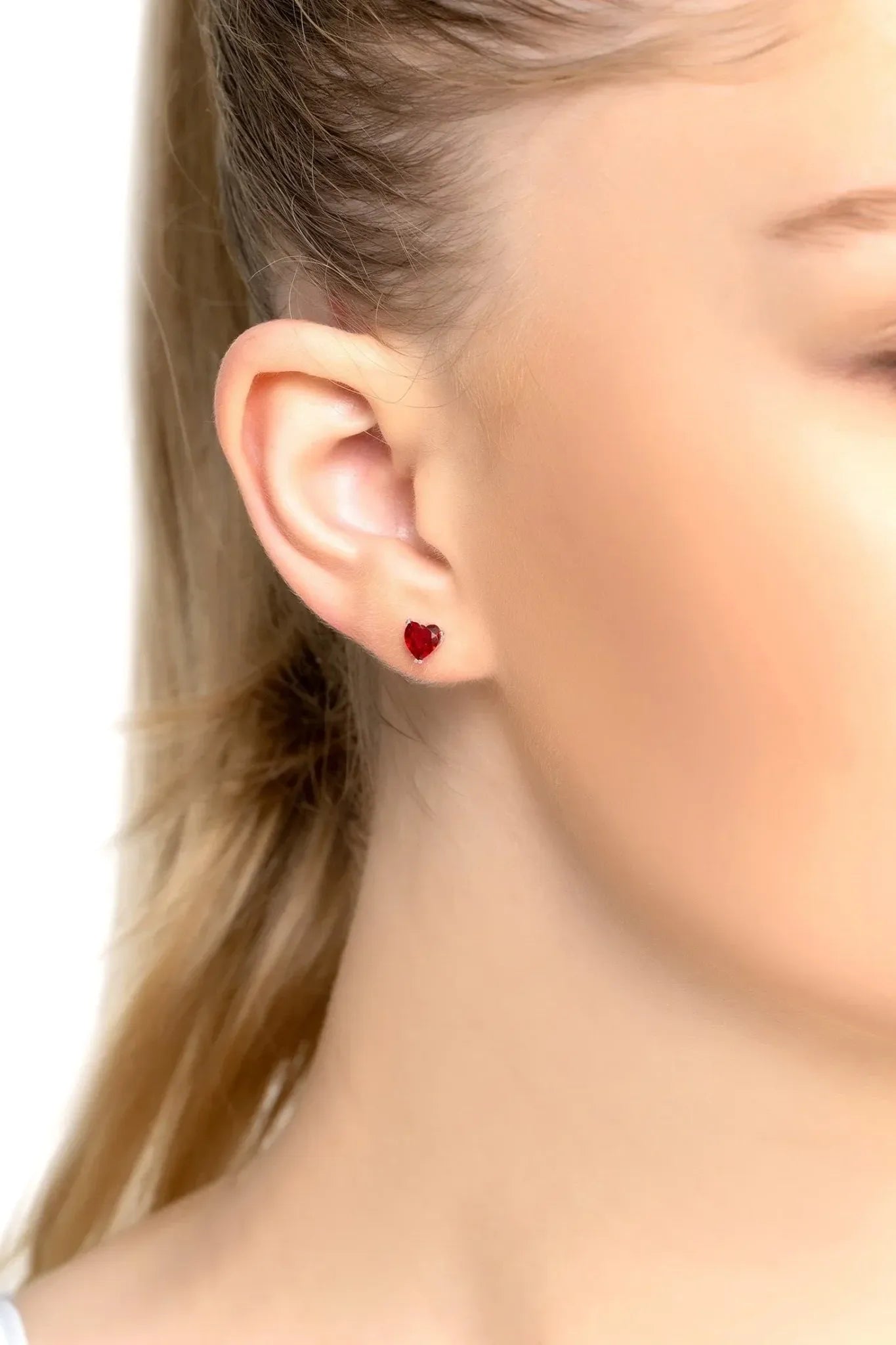 Asscher Cut Heart Stud Earrings Silver Ruby - LATELITA Earrings