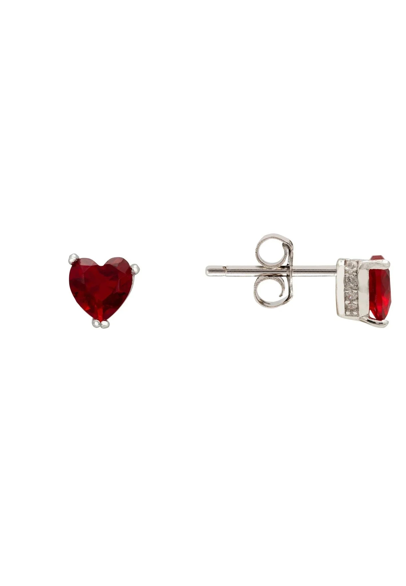 Asscher Cut Heart Stud Earrings Silver Ruby - LATELITA Earrings