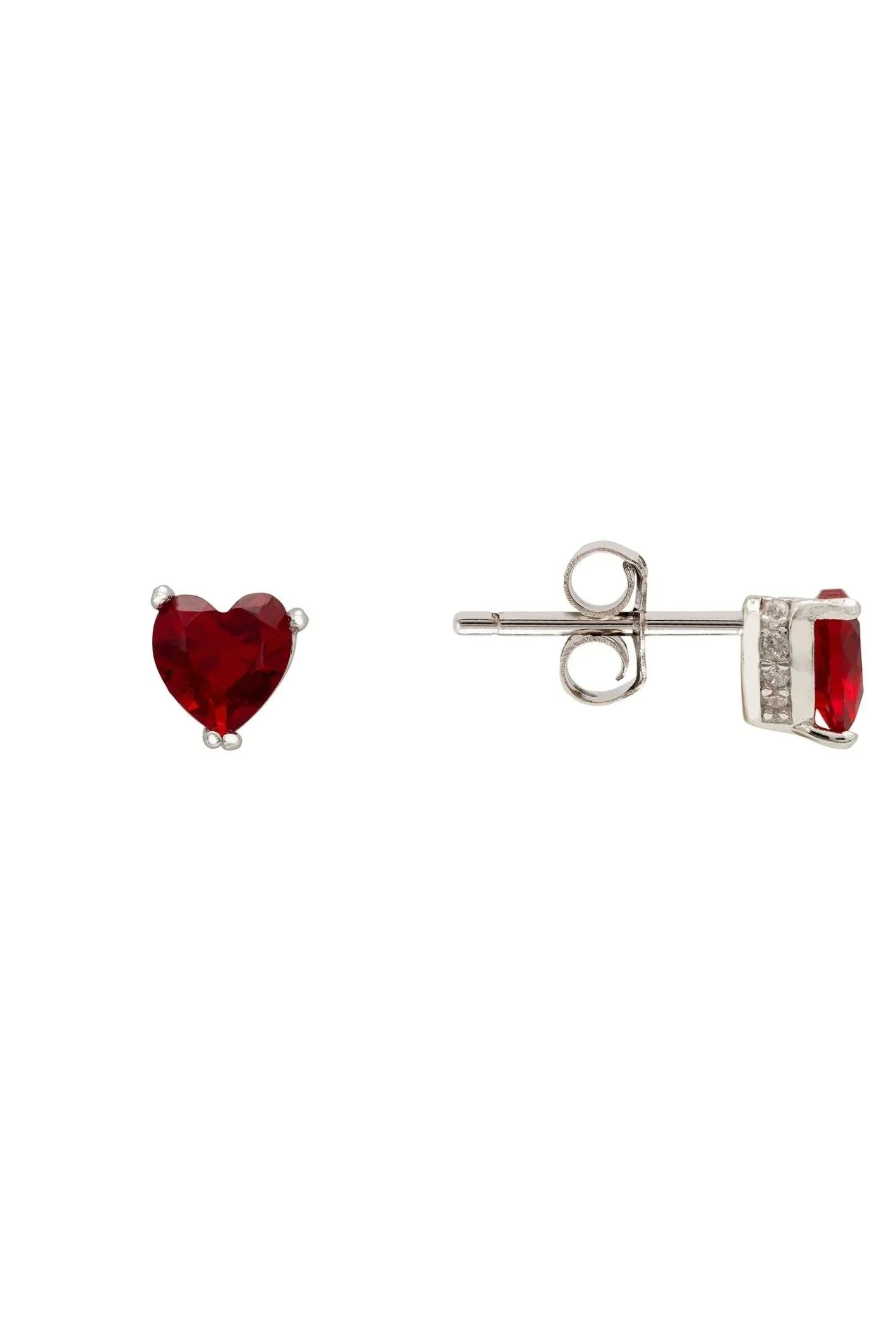 Asscher Cut Heart Stud Earrings Silver Ruby - LATELITA Earrings
