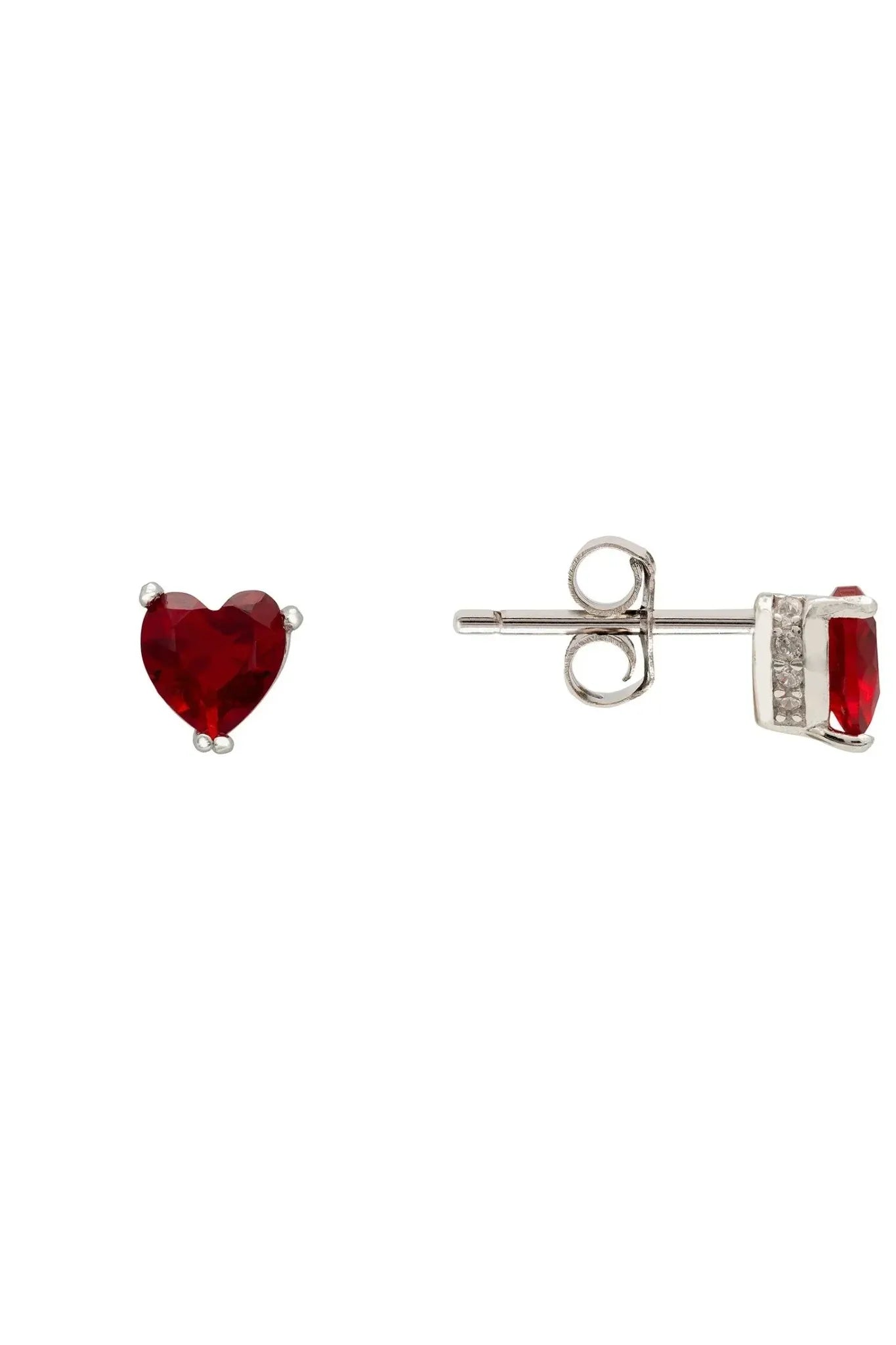 Asscher Cut Heart Stud Earrings Silver Ruby - LATELITA Earrings