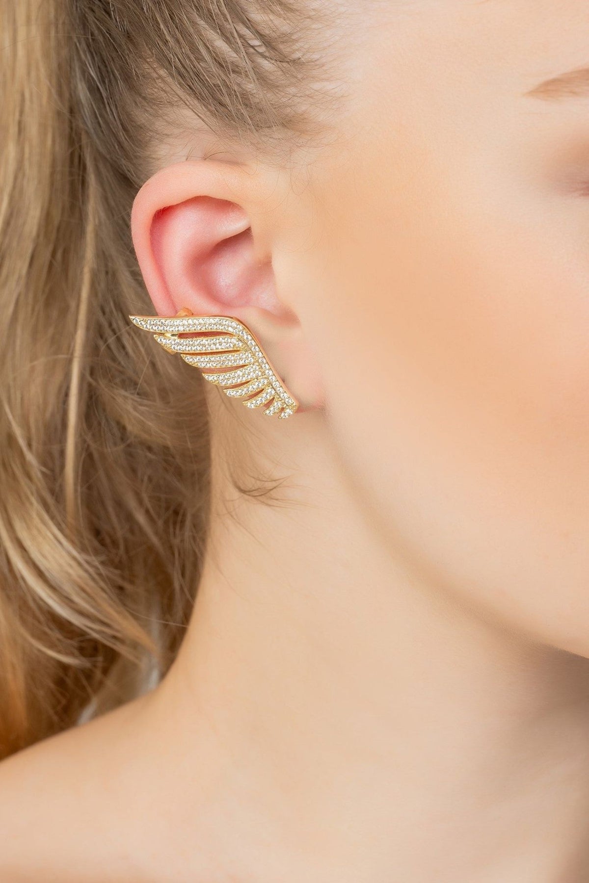 Athena Angel Wing Single Ear Climber Gold Right - LATELITA Earrings
