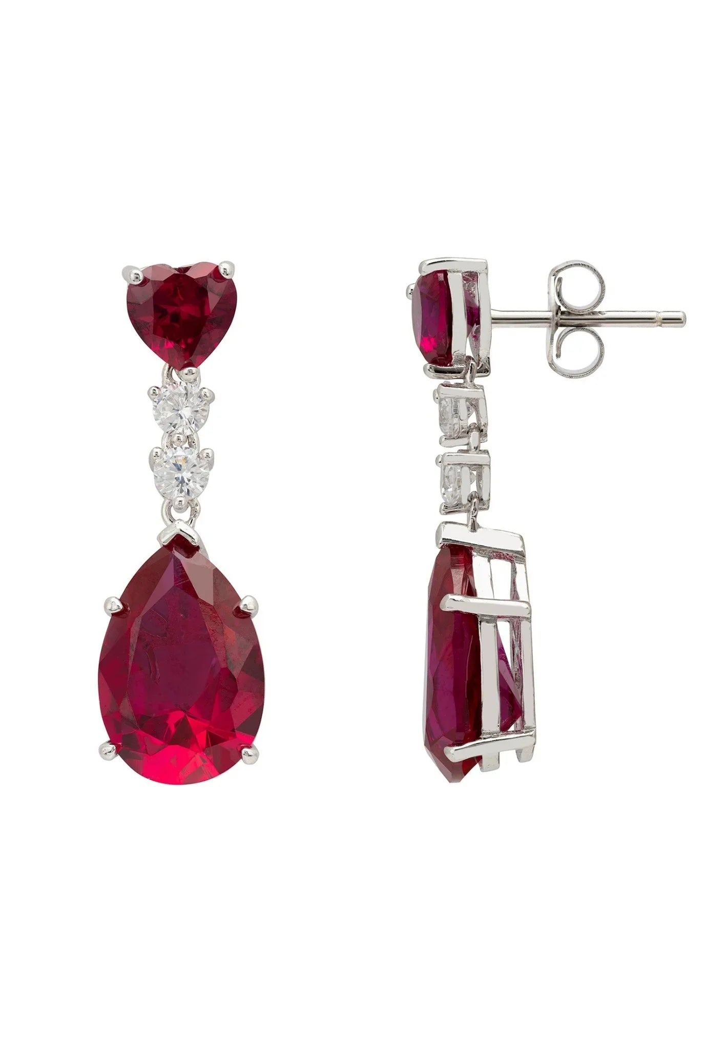 Augusta Ruby Teardrop Earrings Silver - LATELITA Earrings