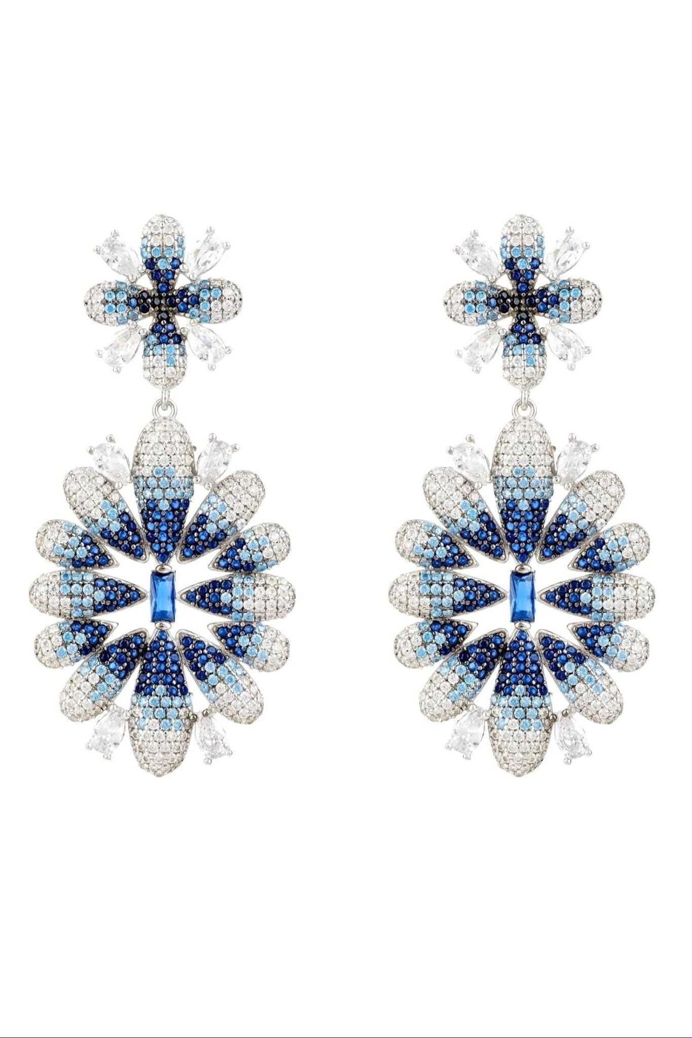 Babylon Ice Blue Gradient Flower Drop Earrings Silver - LATELITA Earrings