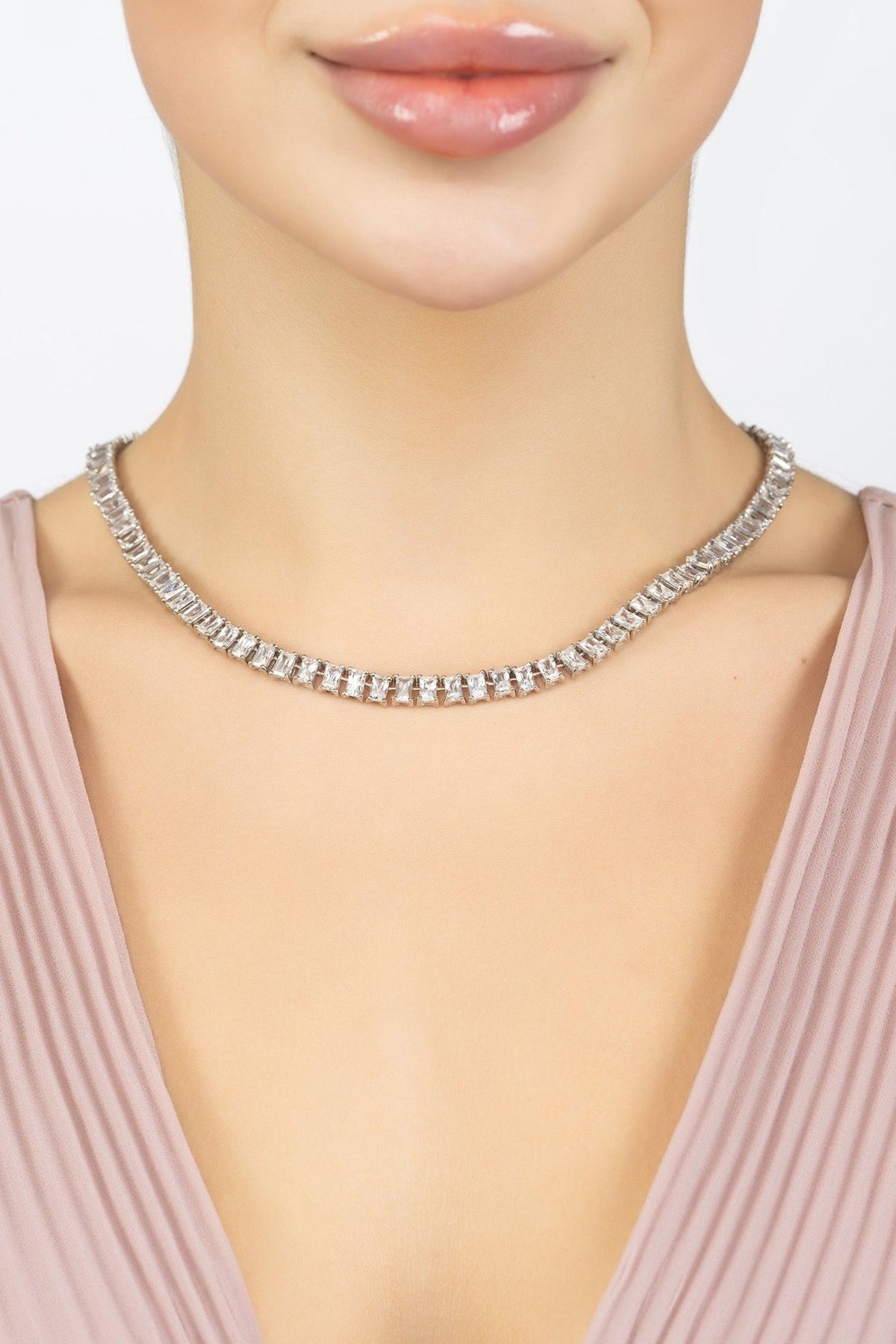 Baguette Tennis Necklace Silver - LATELITA Necklaces