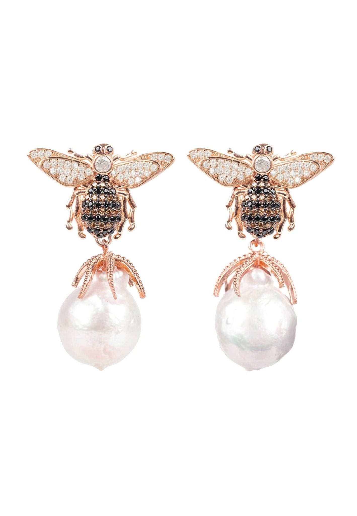 Baroque Pearl Honey Bee Drop Earrings Rosegold - LATELITA Earrings