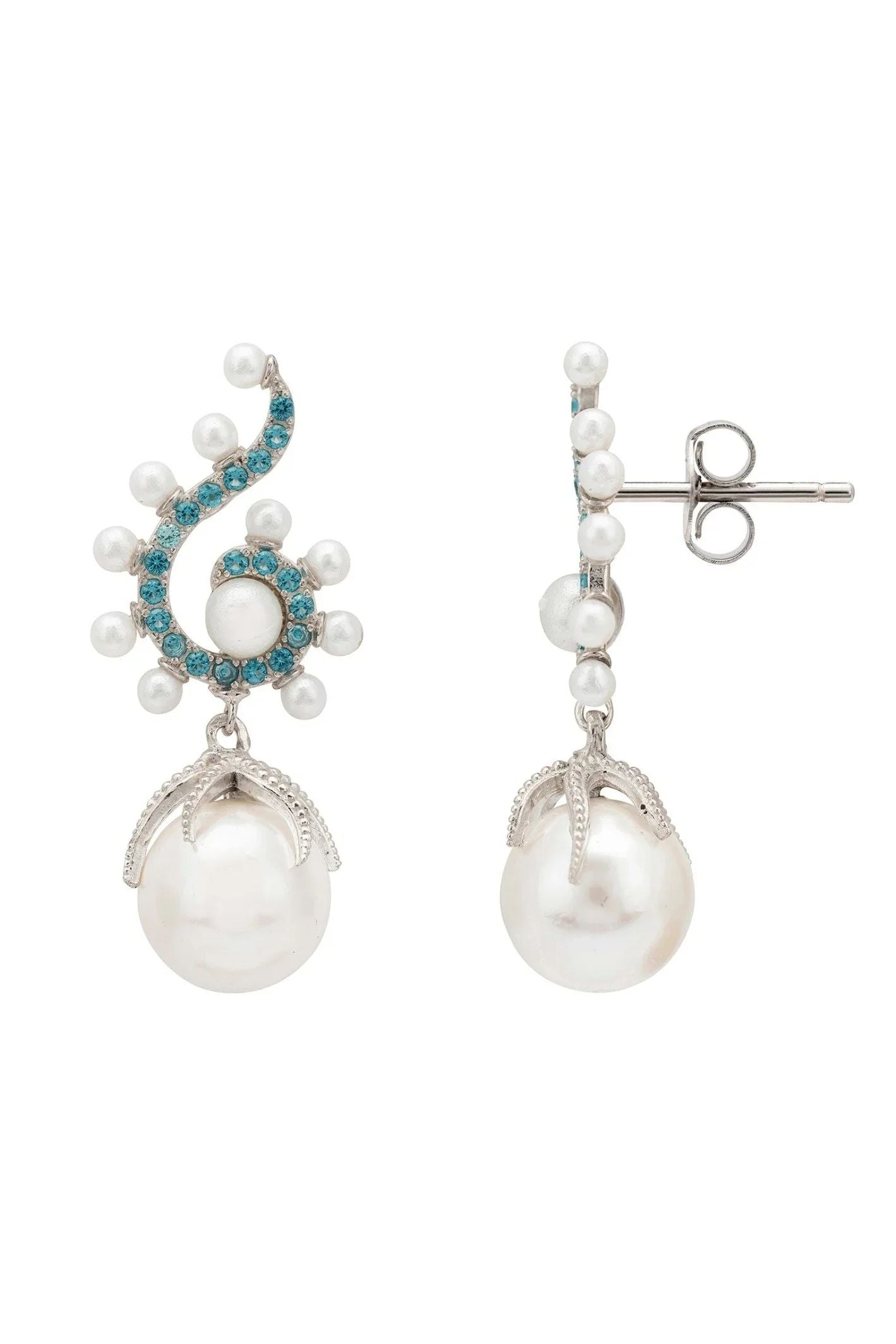 Baroque Pearl Poseidon Gemstone Drop Earrings Aqua Silver - LATELITA Earrings