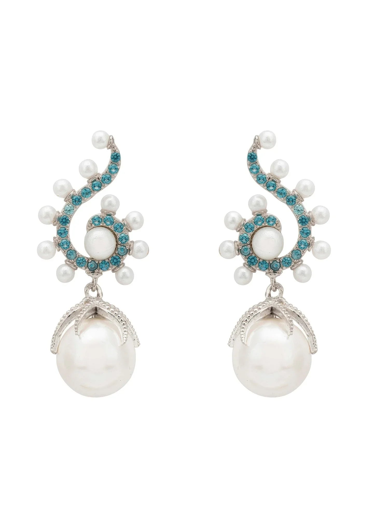 Baroque Pearl Poseidon Gemstone Drop Earrings Aqua Silver - LATELITA Earrings