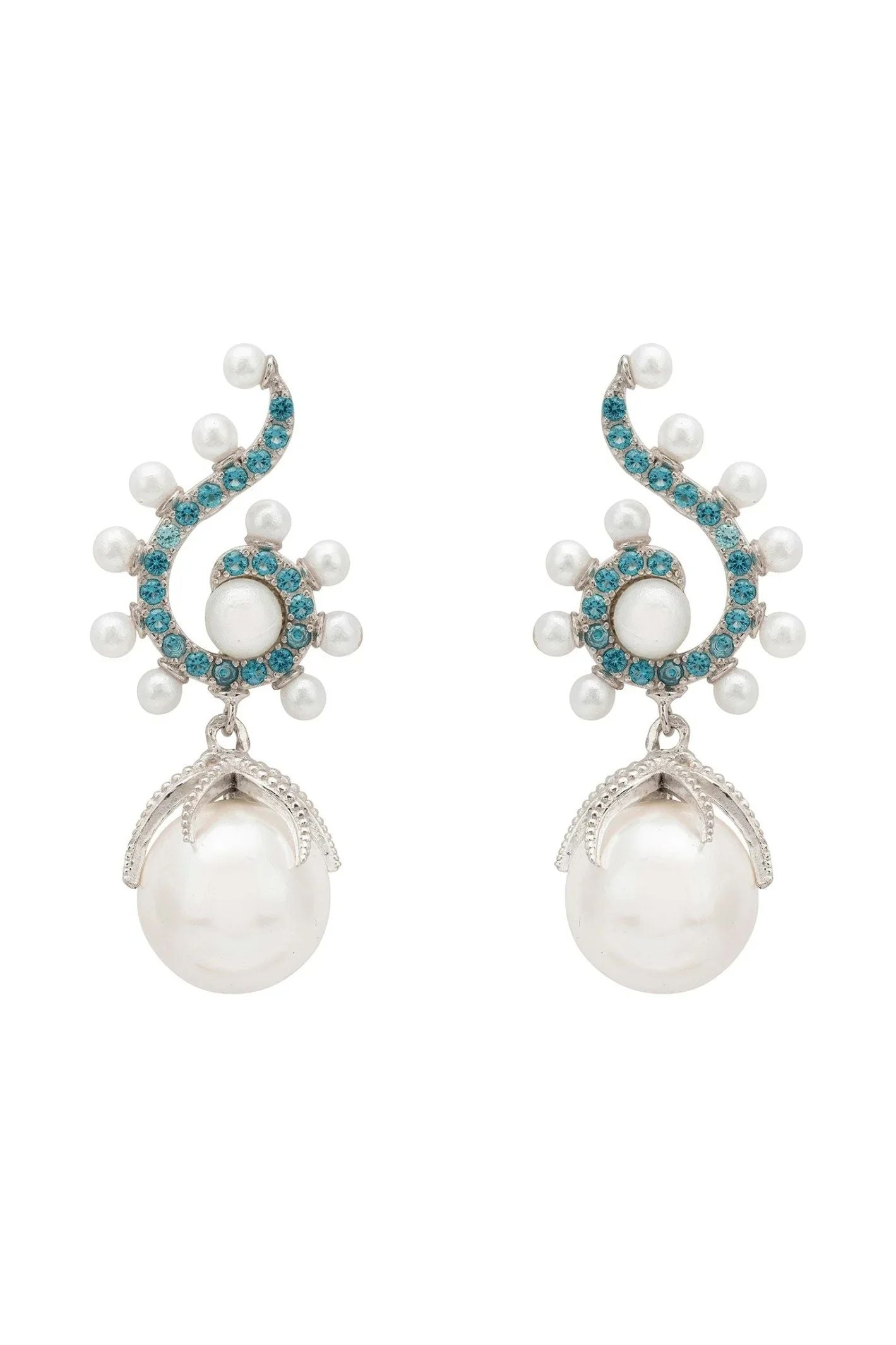 Baroque Pearl Poseidon Gemstone Drop Earrings Aqua Silver - LATELITA Earrings