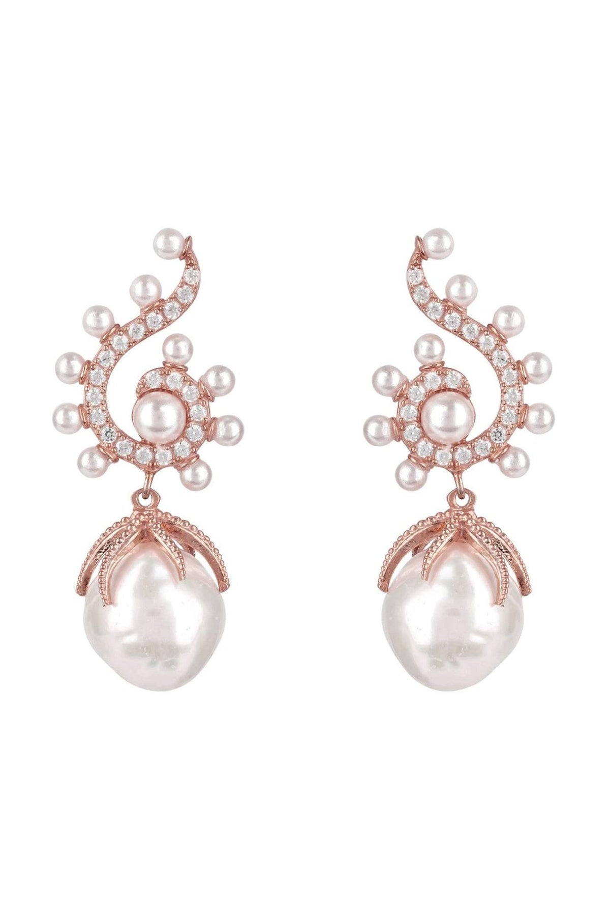 Baroque Pearl Poseidon Gemstone Drop Earrings White Rosegold - LATELITA Earrings