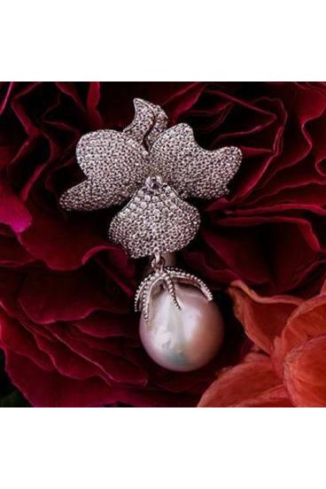 Baroque Pearl White Flower Drop Earring Silver - LATELITA Earrings