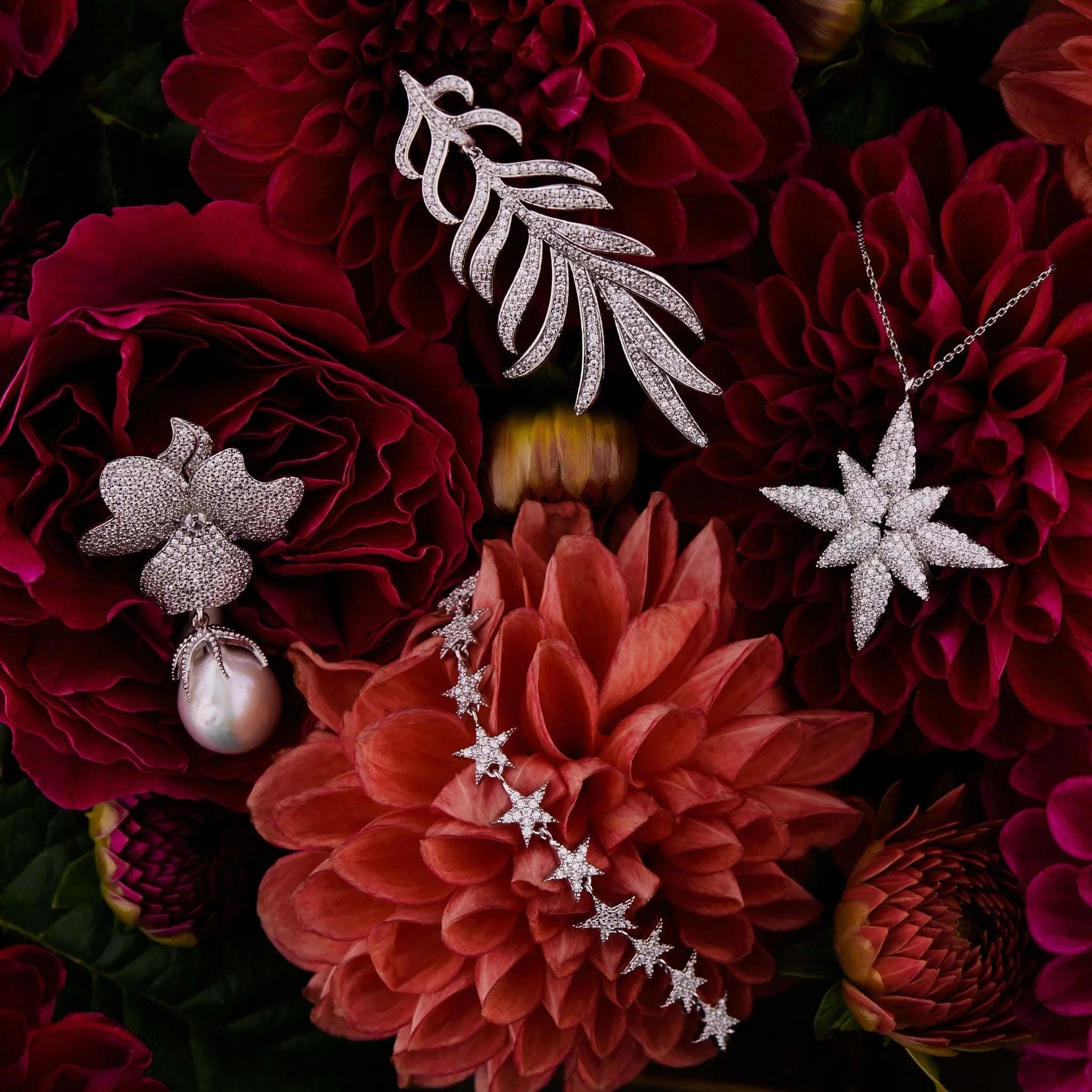 Baroque Pearl White Flower Drop Earring Silver - LATELITA Earrings