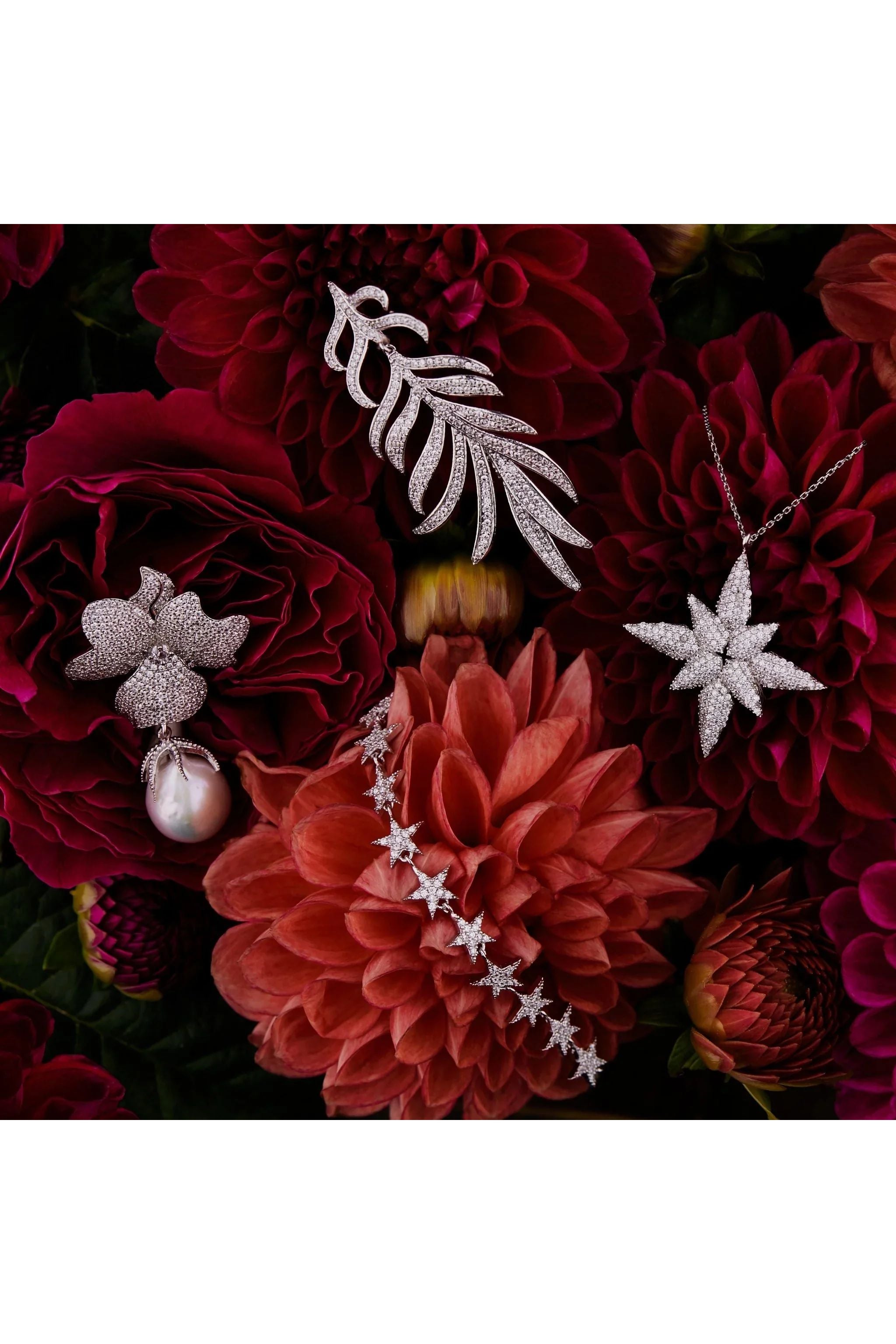 Baroque Pearl White Flower Drop Earring Silver - LATELITA Earrings