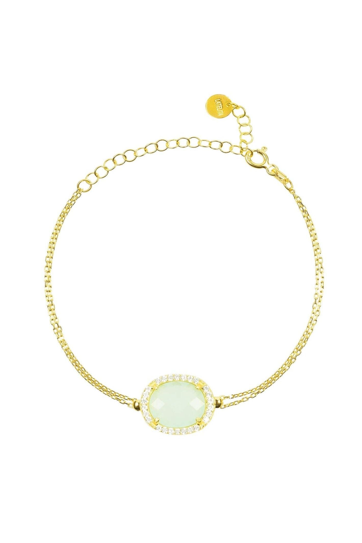 Beatrice Oval Gemstone Bracelet Gold Aqua Chalcedony - LATELITA Bracelets