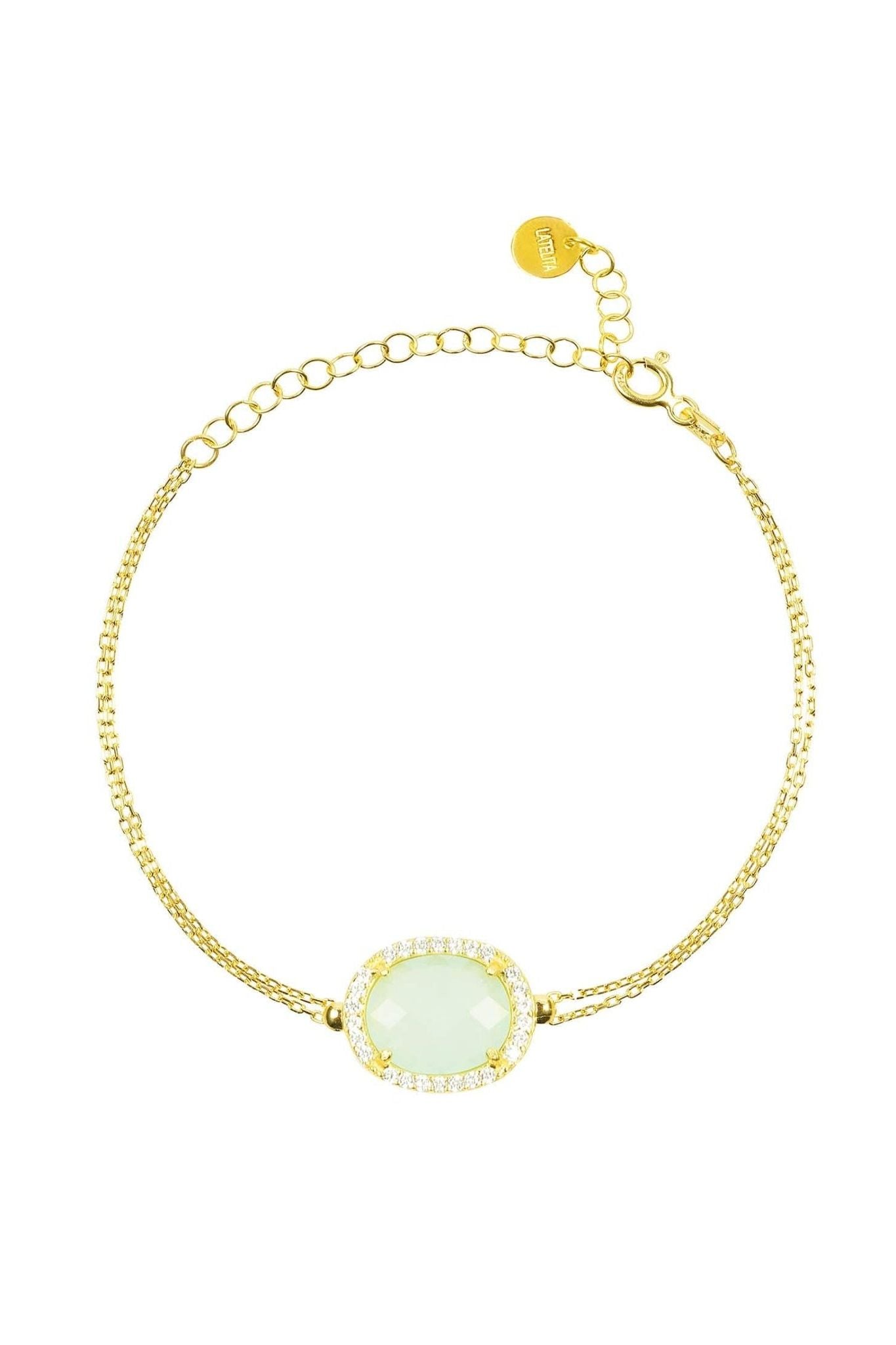 Beatrice Oval Gemstone Bracelet Gold Aqua Chalcedony - LATELITA Bracelets
