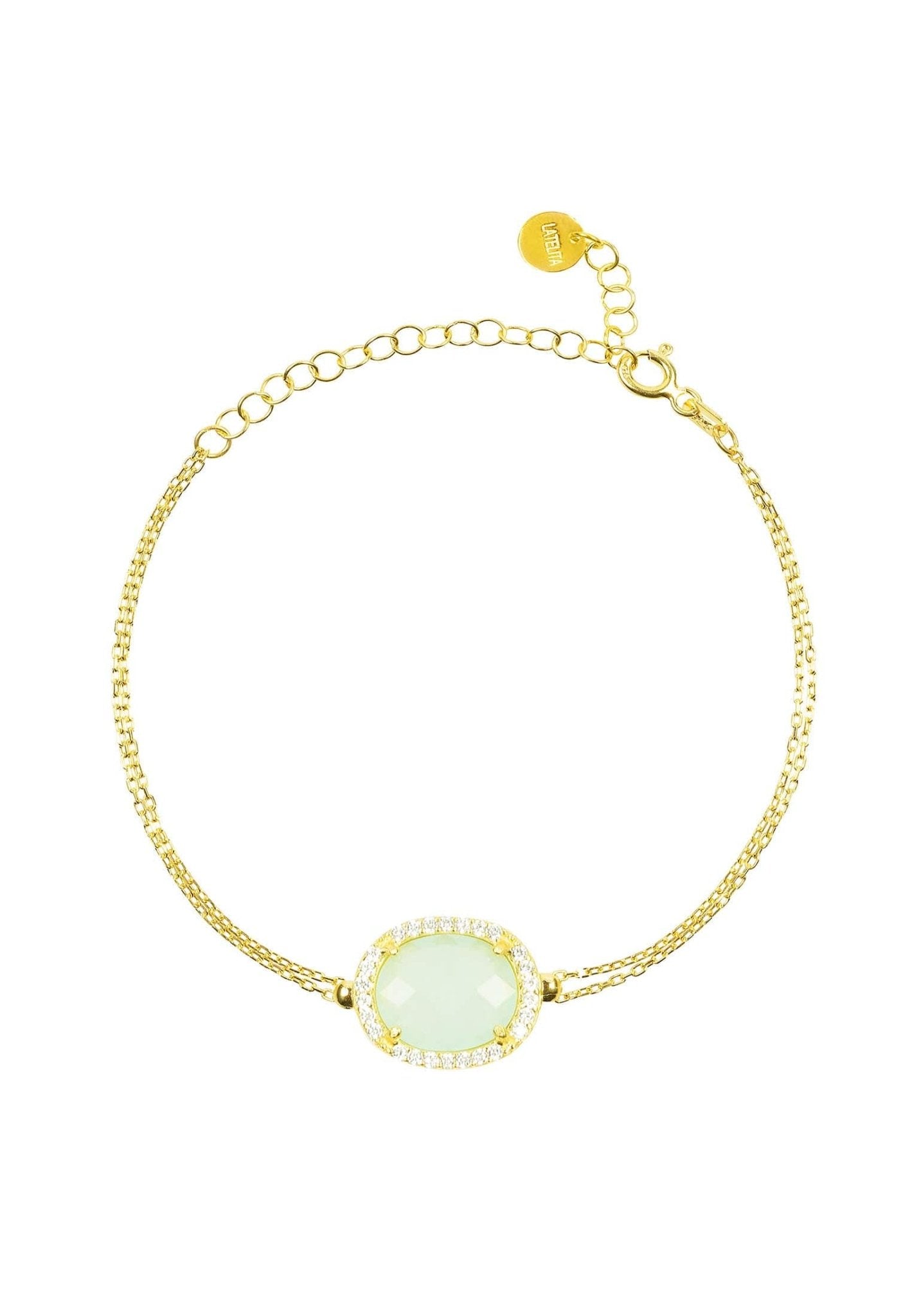 Beatrice Oval Gemstone Bracelet Gold Aqua Chalcedony - LATELITA Bracelets