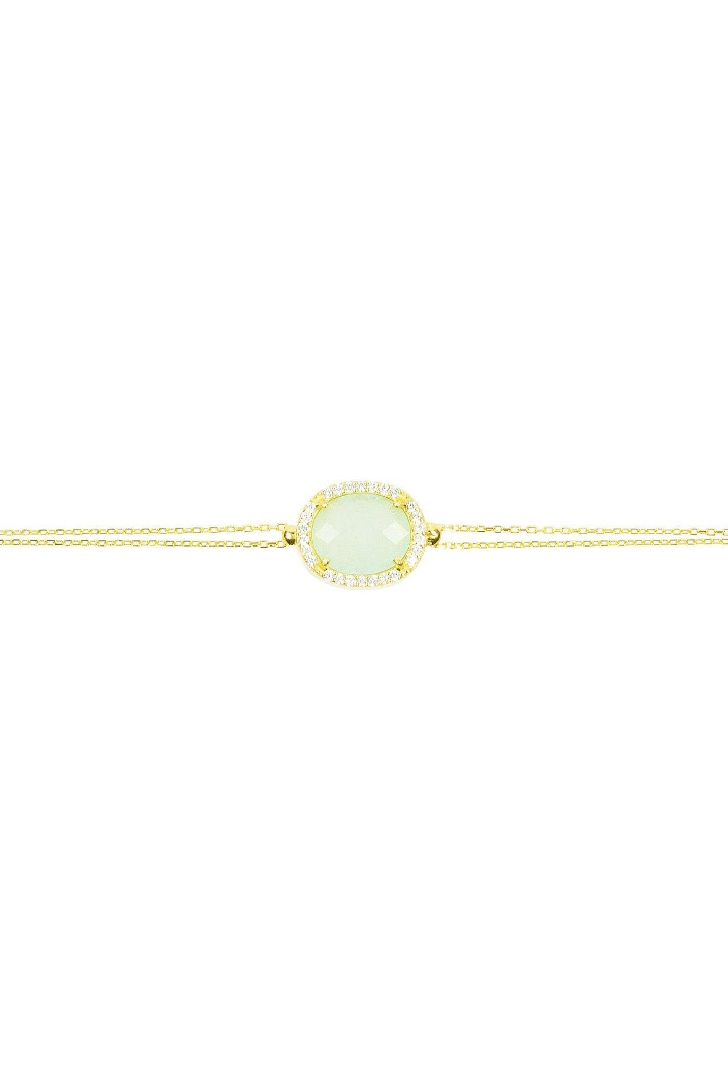 Beatrice Oval Gemstone Bracelet Gold Aqua Chalcedony - LATELITA Bracelets