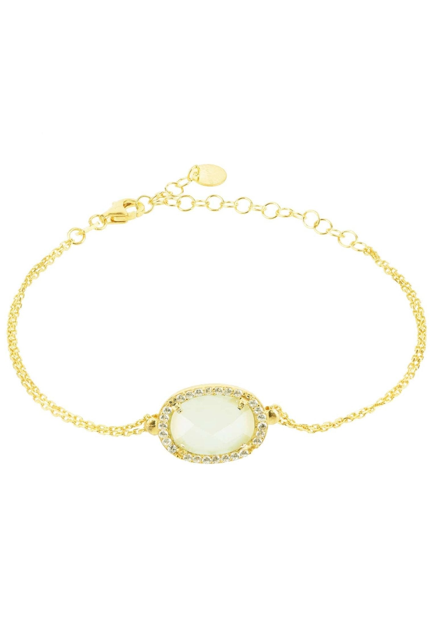 Beatrice Oval Gemstone Bracelet Gold Aqua Chalcedony - LATELITA Bracelets