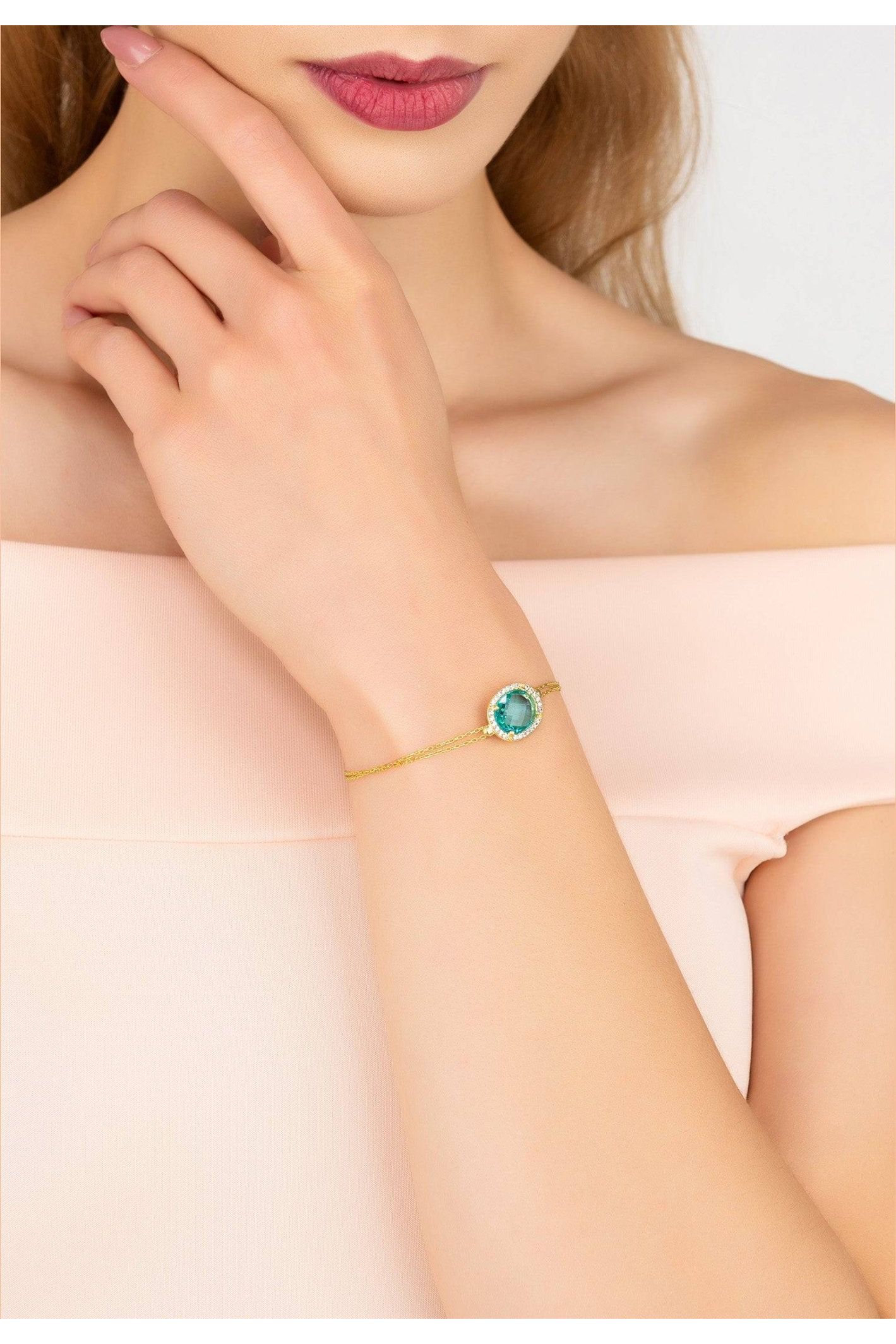 Beatrice Oval Gemstone Bracelet Gold Blue Topaz Hydro - LATELITA Bracelets