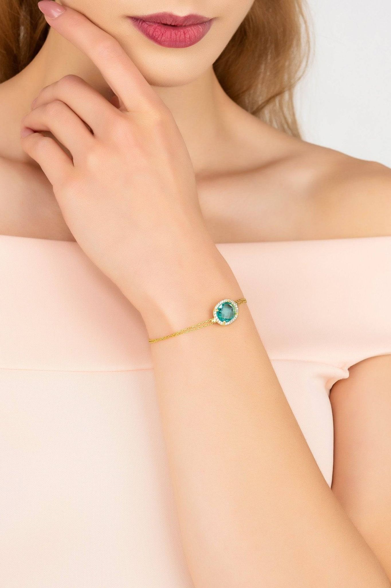 Beatrice Oval Gemstone Bracelet Gold Blue Topaz Hydro - LATELITA Bracelets