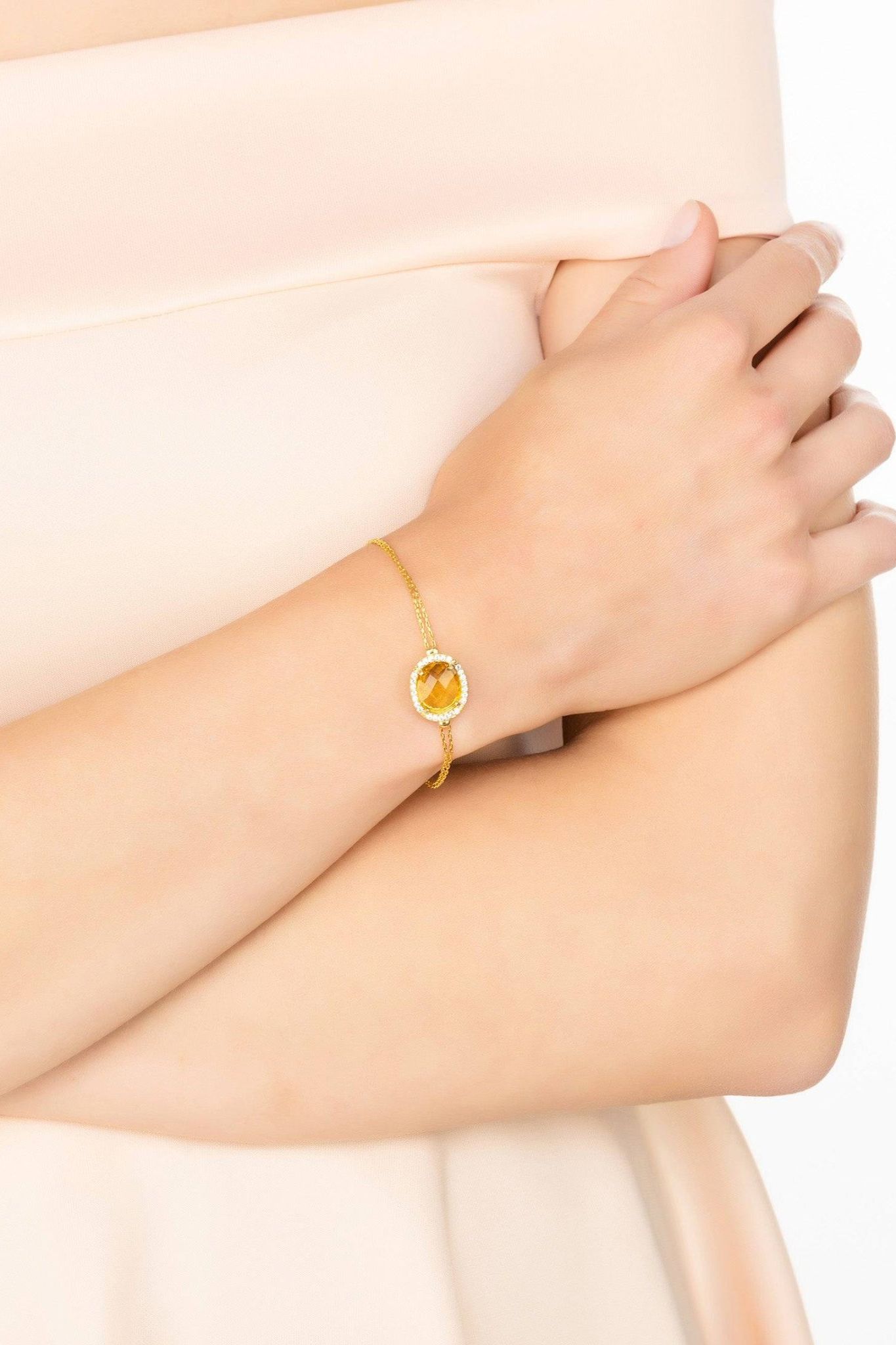 Beatrice Oval Gemstone Bracelet Gold Citrine Hydro - LATELITA Bracelets