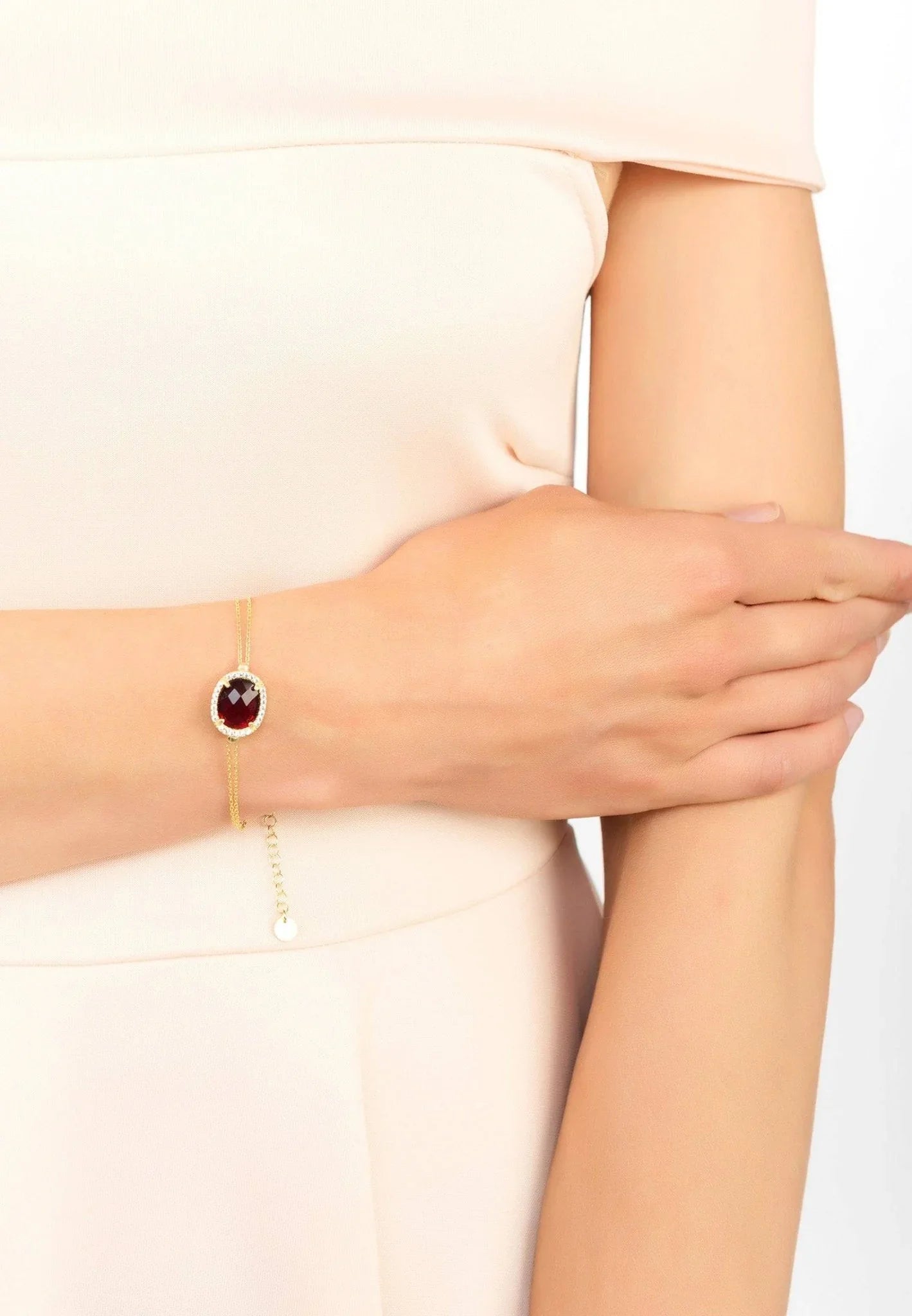 Beatrice Oval Gemstone Bracelet Gold Garnet - LATELITA Bracelets