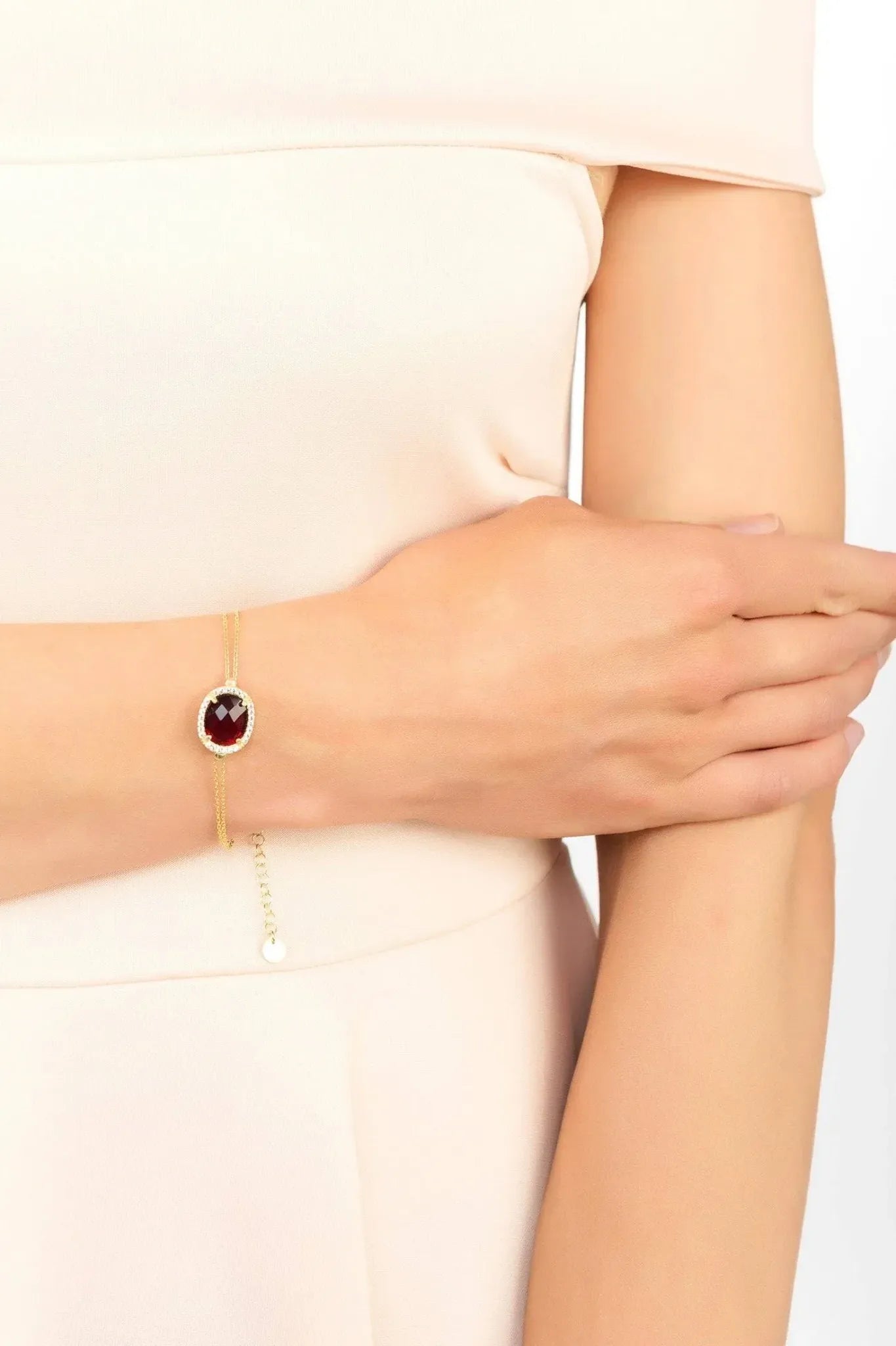 Beatrice Oval Gemstone Bracelet Gold Garnet - LATELITA Bracelets