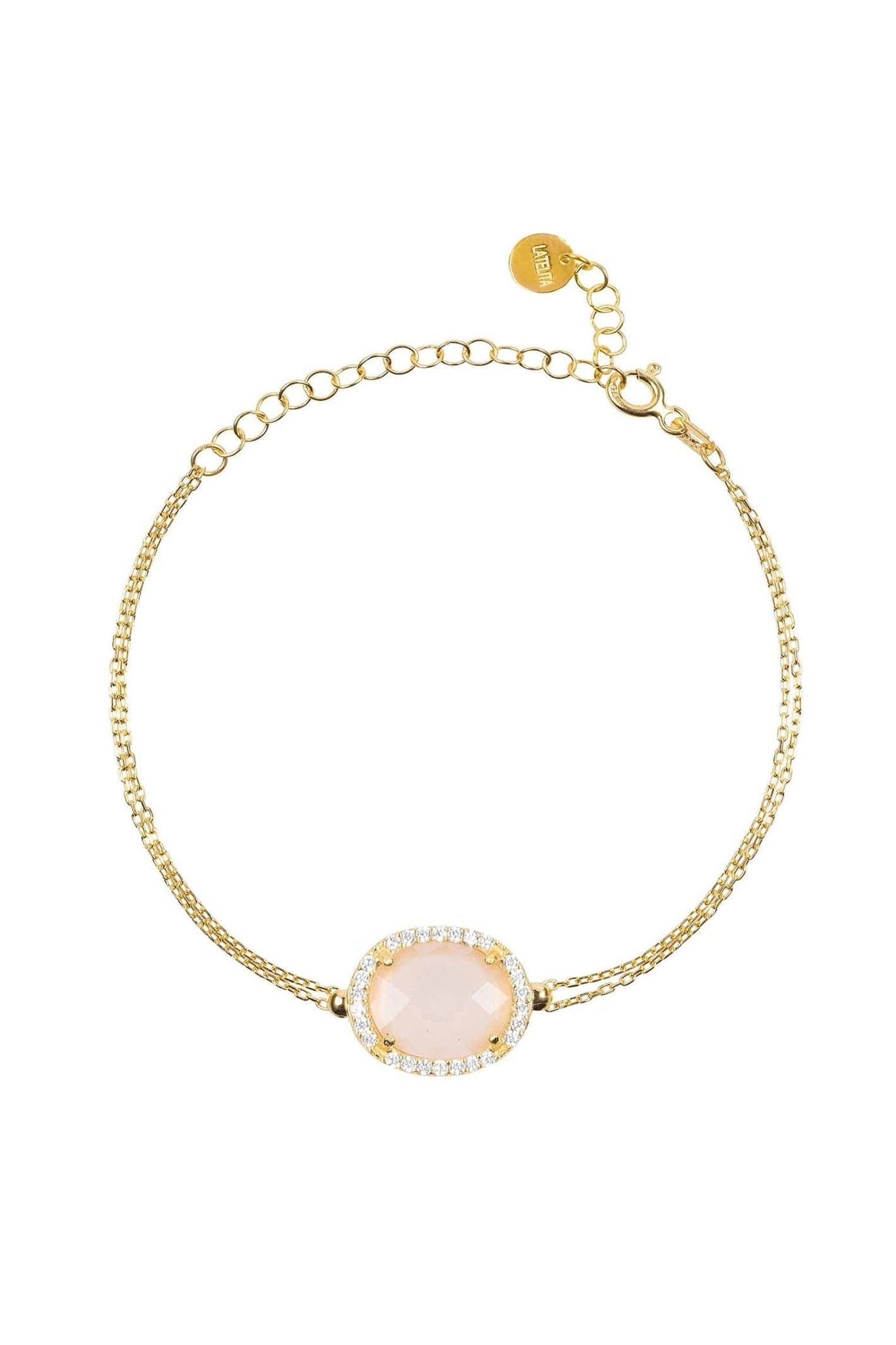 Beatrice Oval Gemstone Bracelet Gold Rose Quartz - LATELITA Bracelets