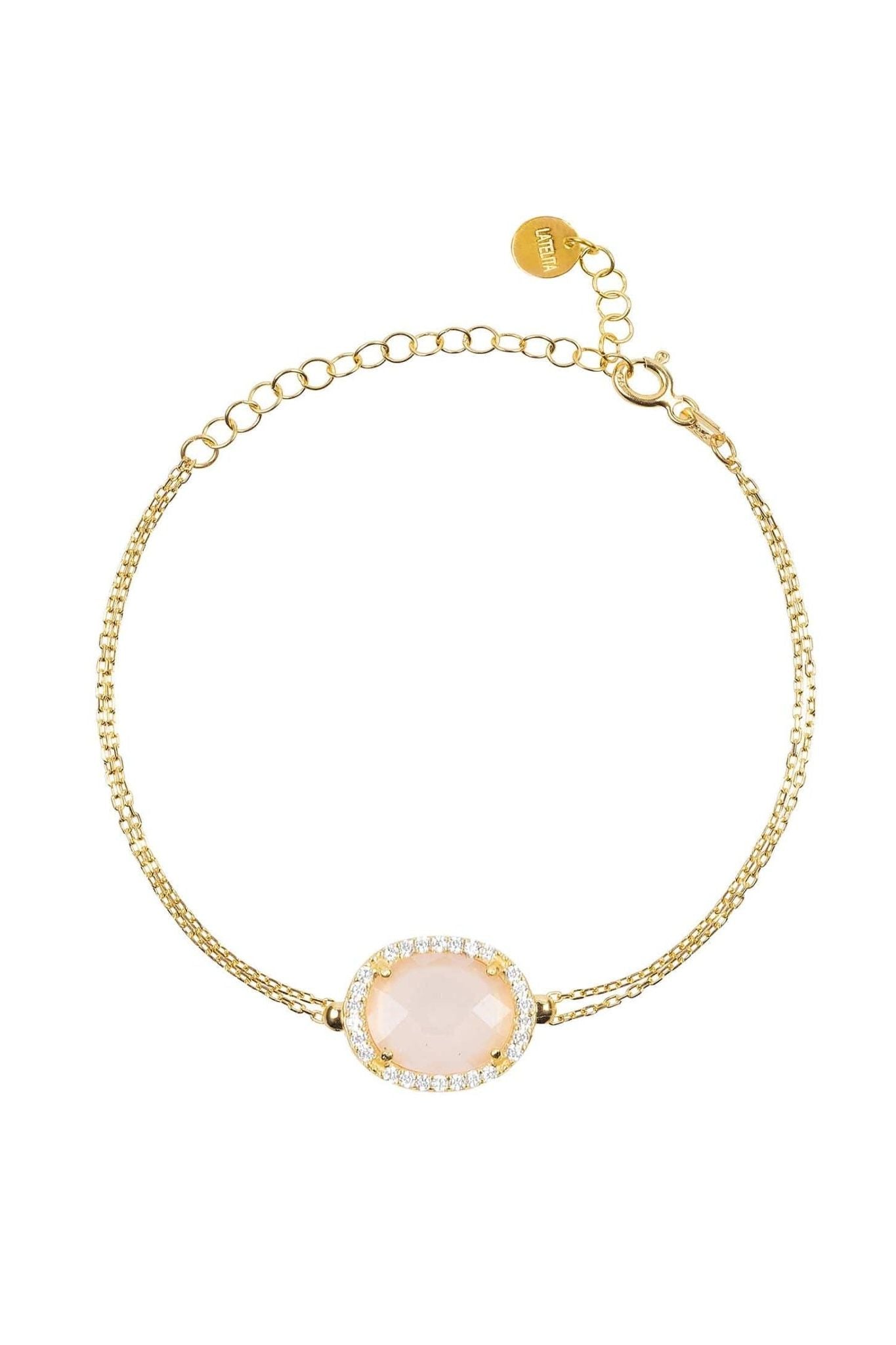 Beatrice Oval Gemstone Bracelet Gold Rose Quartz - LATELITA Bracelets