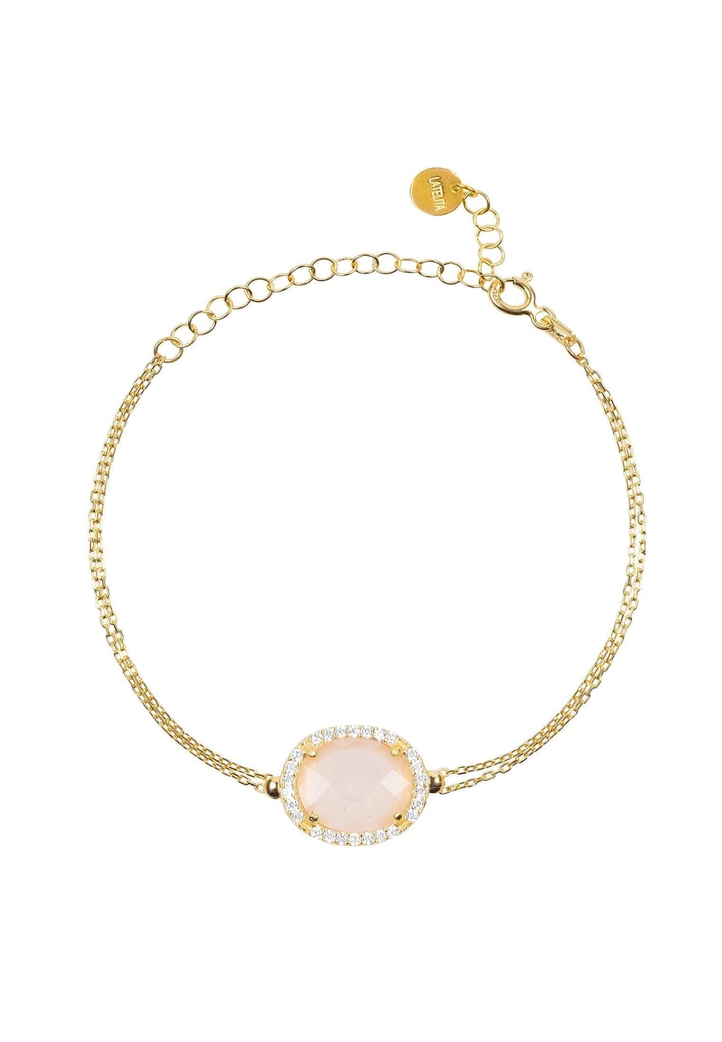 Beatrice Oval Gemstone Bracelet Gold Rose Quartz - LATELITA Bracelets