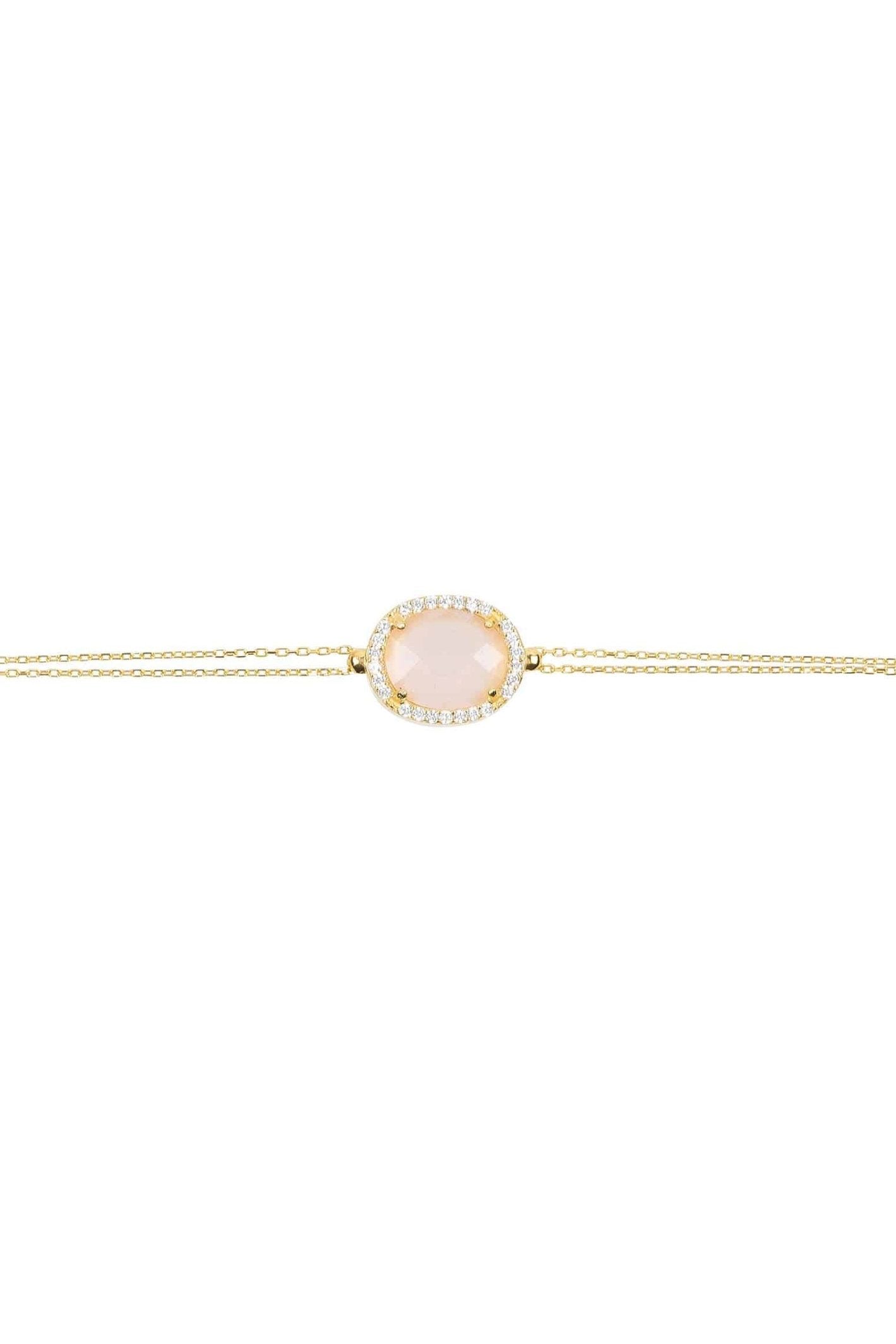 Beatrice Oval Gemstone Bracelet Gold Rose Quartz - LATELITA Bracelets