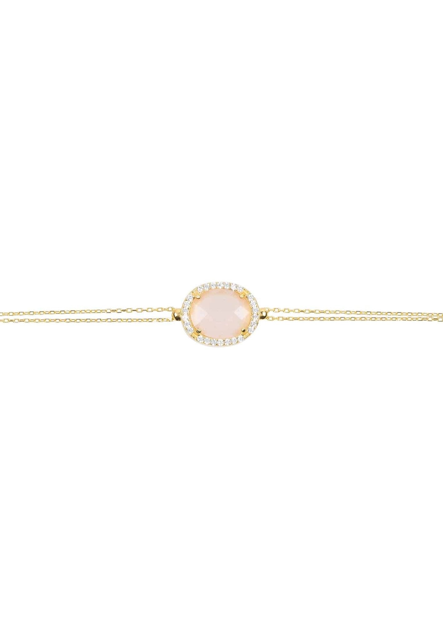Beatrice Oval Gemstone Bracelet Gold Rose Quartz - LATELITA Bracelets