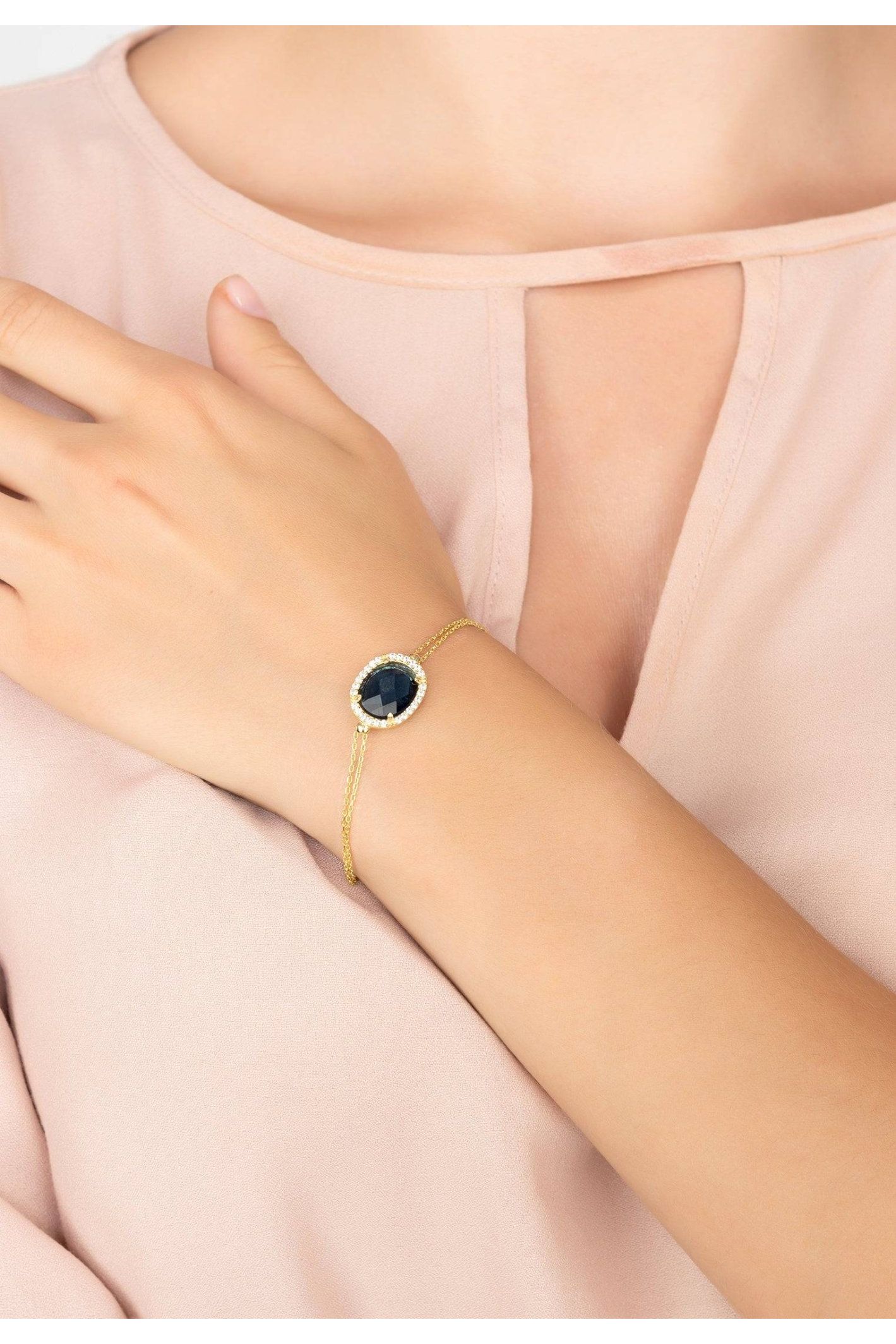 Beatrice Oval Gemstone Bracelet Gold Sapphire Hydro - LATELITA Bracelets