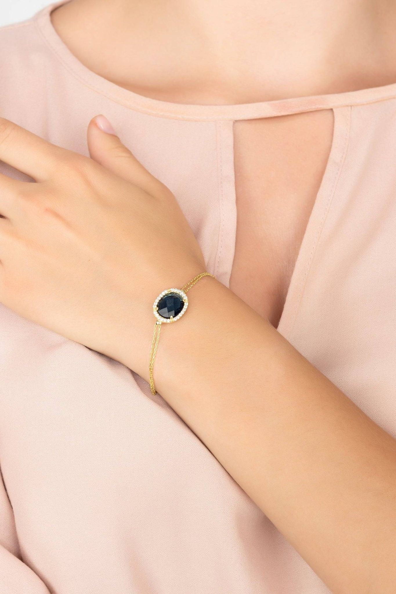 Beatrice Oval Gemstone Bracelet Gold Sapphire Hydro - LATELITA Bracelets