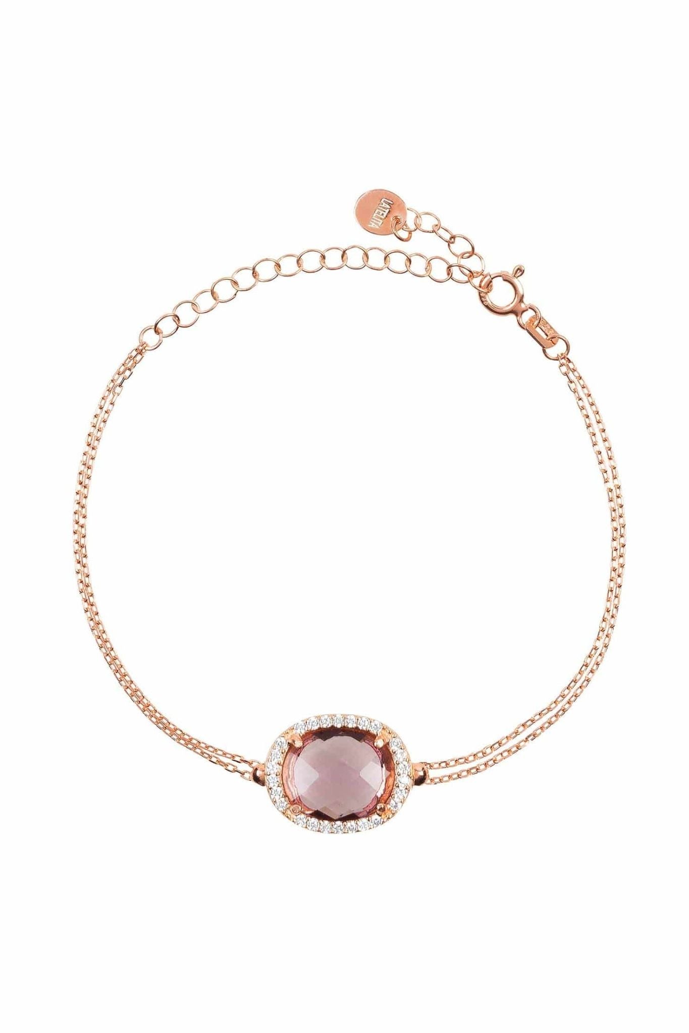 Beatrice Oval Gemstone Bracelet Rose Gold Amethyst Hydro - LATELITA Bracelets