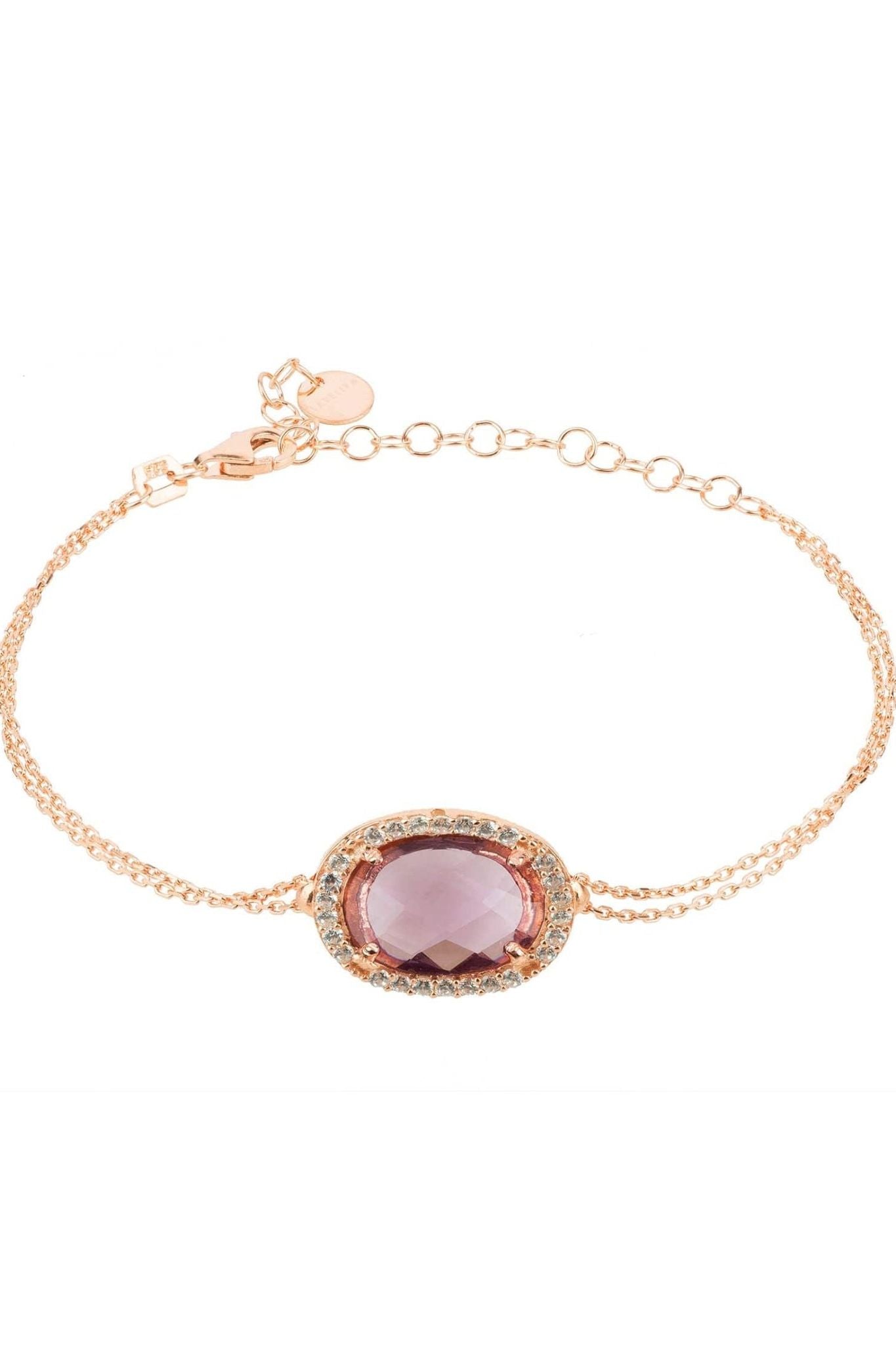 Beatrice Oval Gemstone Bracelet Rose Gold Amethyst Hydro - LATELITA Bracelets