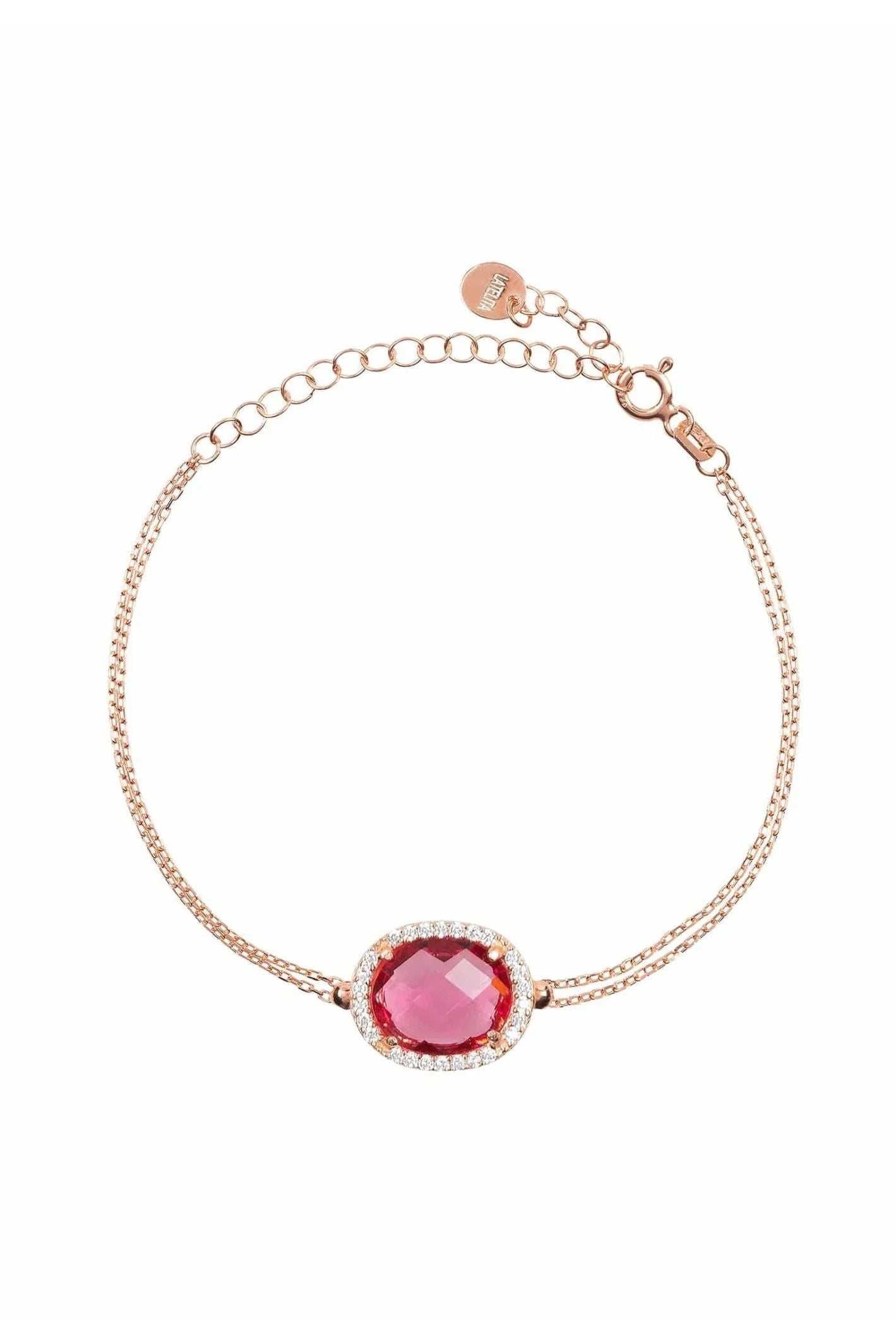 Beatrice Oval Gemstone Bracelet Rose Gold Pink Tourmaline - LATELITA Bracelets