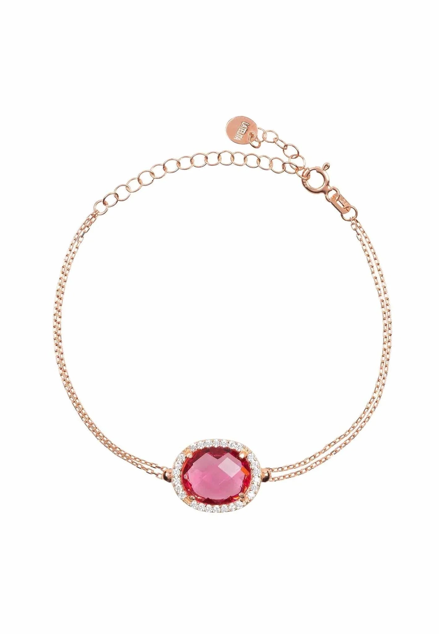 Beatrice Oval Gemstone Bracelet Rose Gold Pink Tourmaline - LATELITA Bracelets