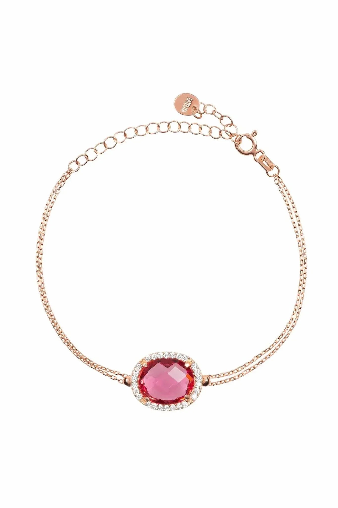 Beatrice Oval Gemstone Bracelet Rose Gold Pink Tourmaline - LATELITA Bracelets