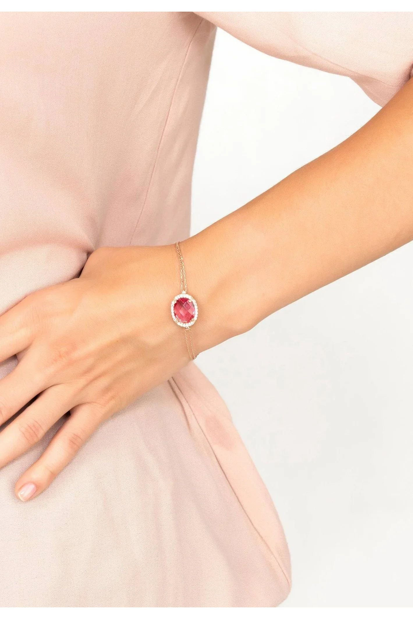 Beatrice Oval Gemstone Bracelet Rose Gold Pink Tourmaline - LATELITA Bracelets