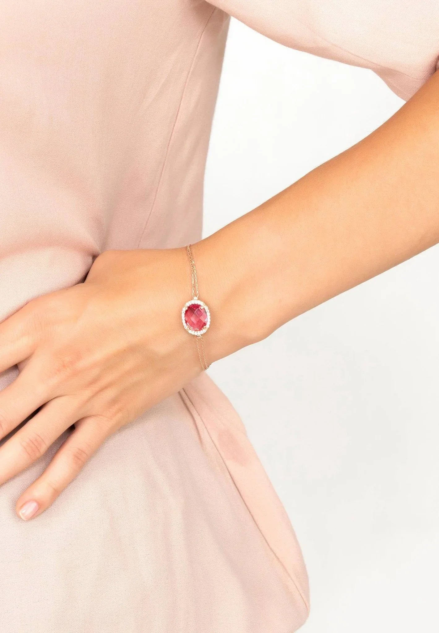 Beatrice Oval Gemstone Bracelet Rose Gold Pink Tourmaline - LATELITA Bracelets