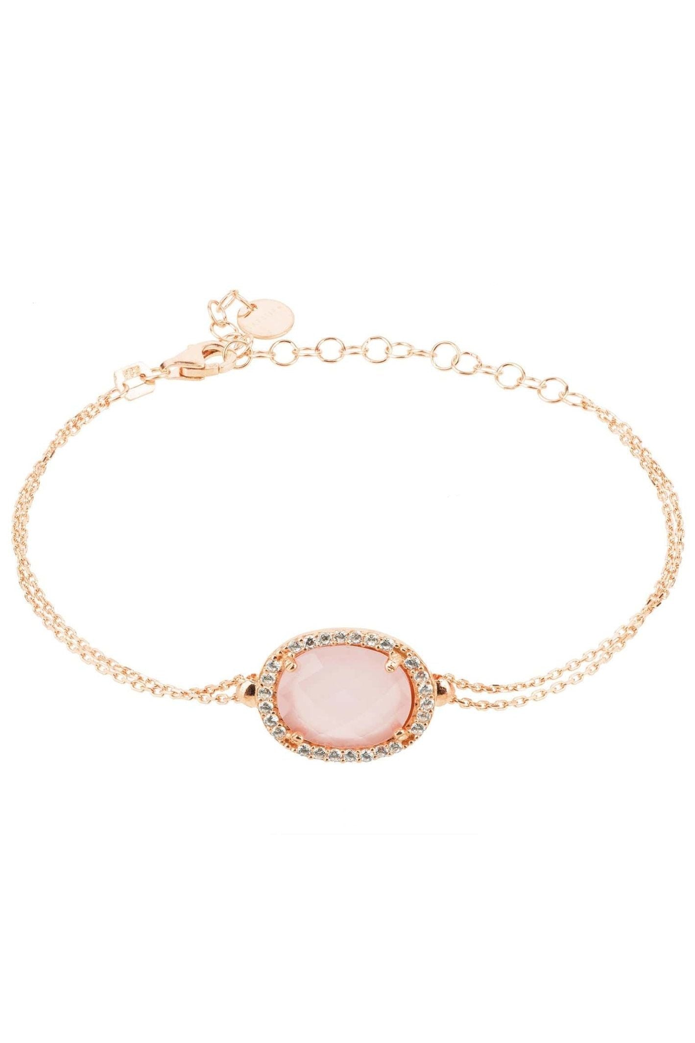 Beatrice Oval Gemstone Bracelet Rose Gold Rose Quartz - LATELITA Bracelets