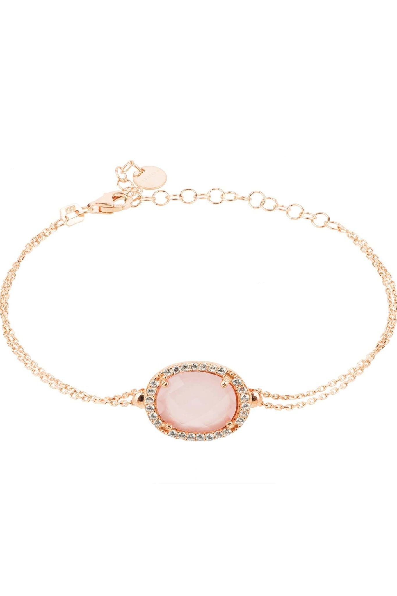 Beatrice Oval Gemstone Bracelet Rose Gold Rose Quartz - LATELITA Bracelets