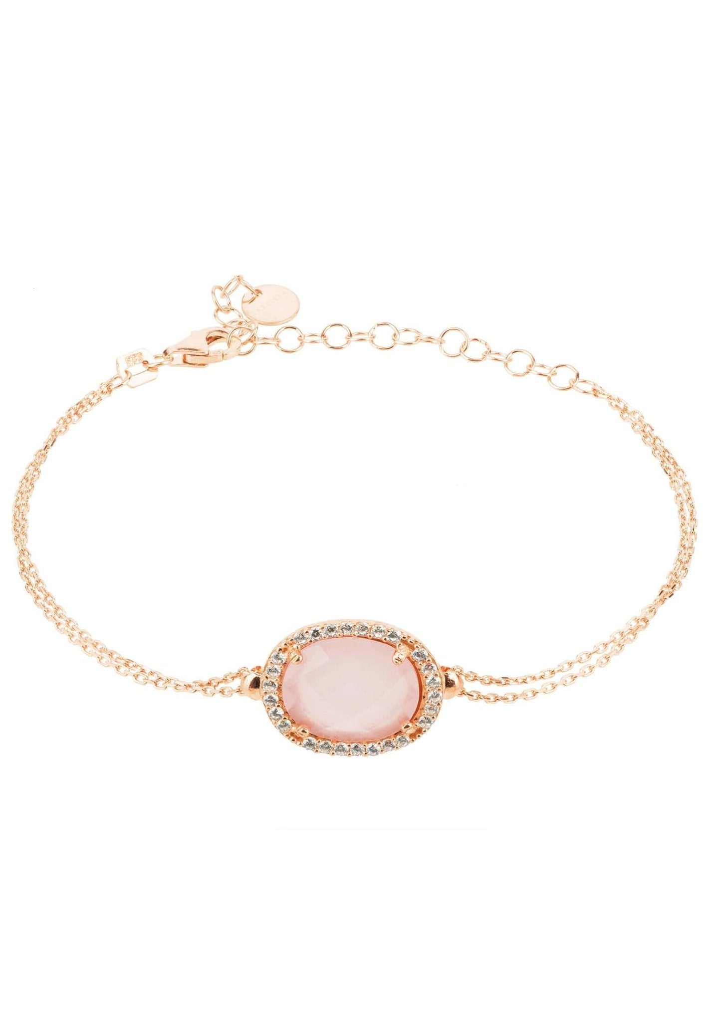 Beatrice Oval Gemstone Bracelet Rose Gold Rose Quartz - LATELITA Bracelets