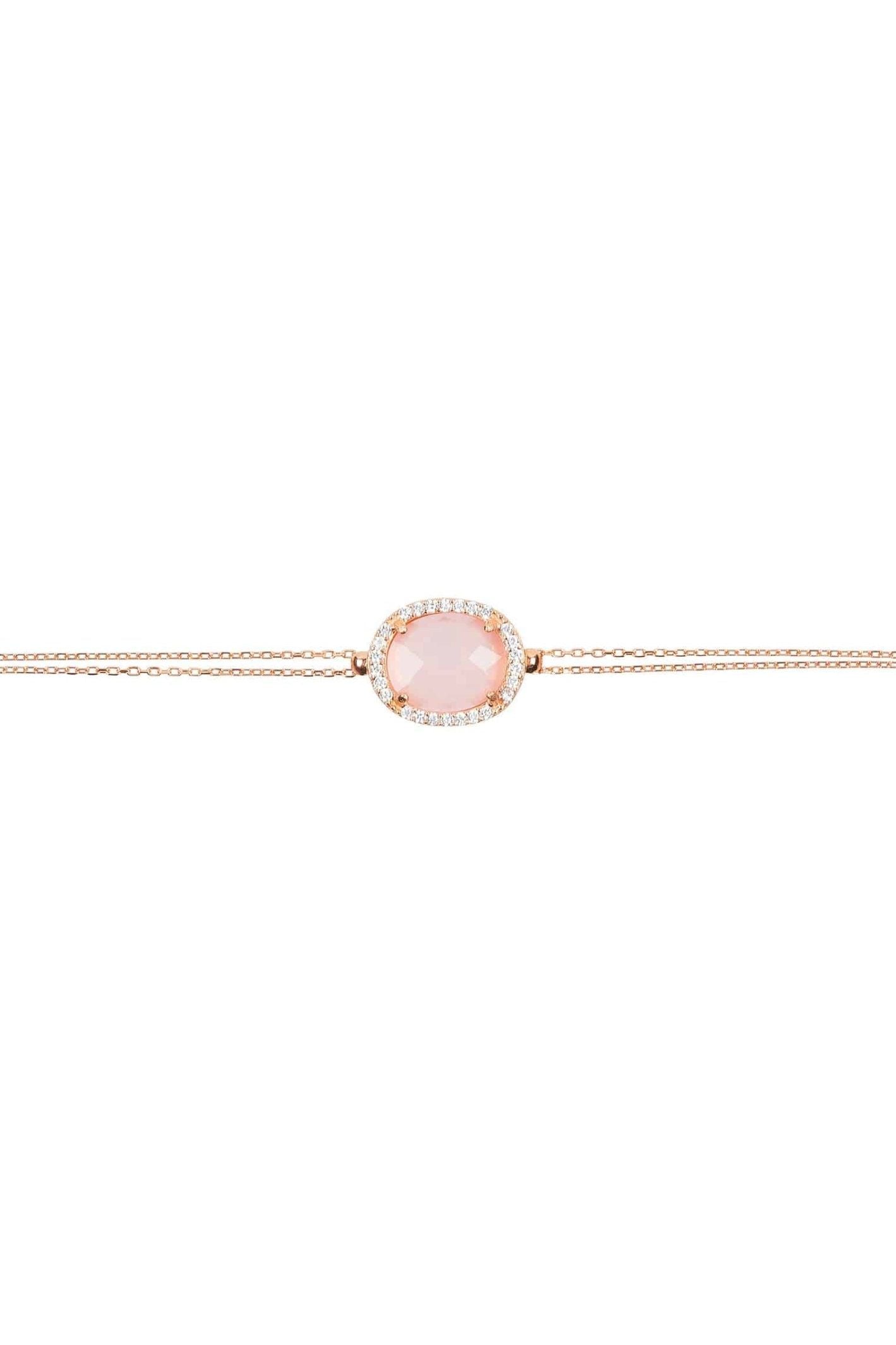 Beatrice Oval Gemstone Bracelet Rose Gold Rose Quartz - LATELITA Bracelets