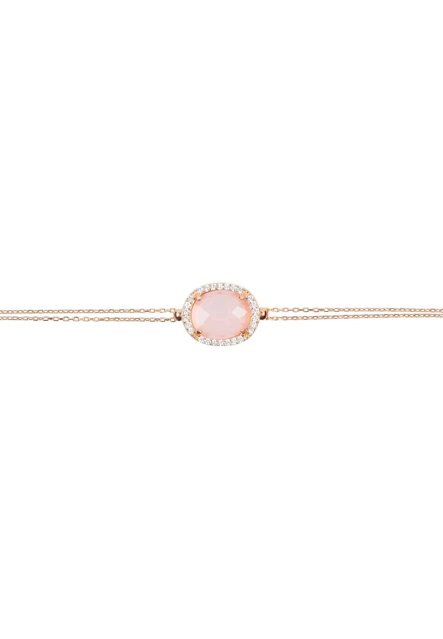 Beatrice Oval Gemstone Bracelet Rose Gold Rose Quartz - LATELITA Bracelets