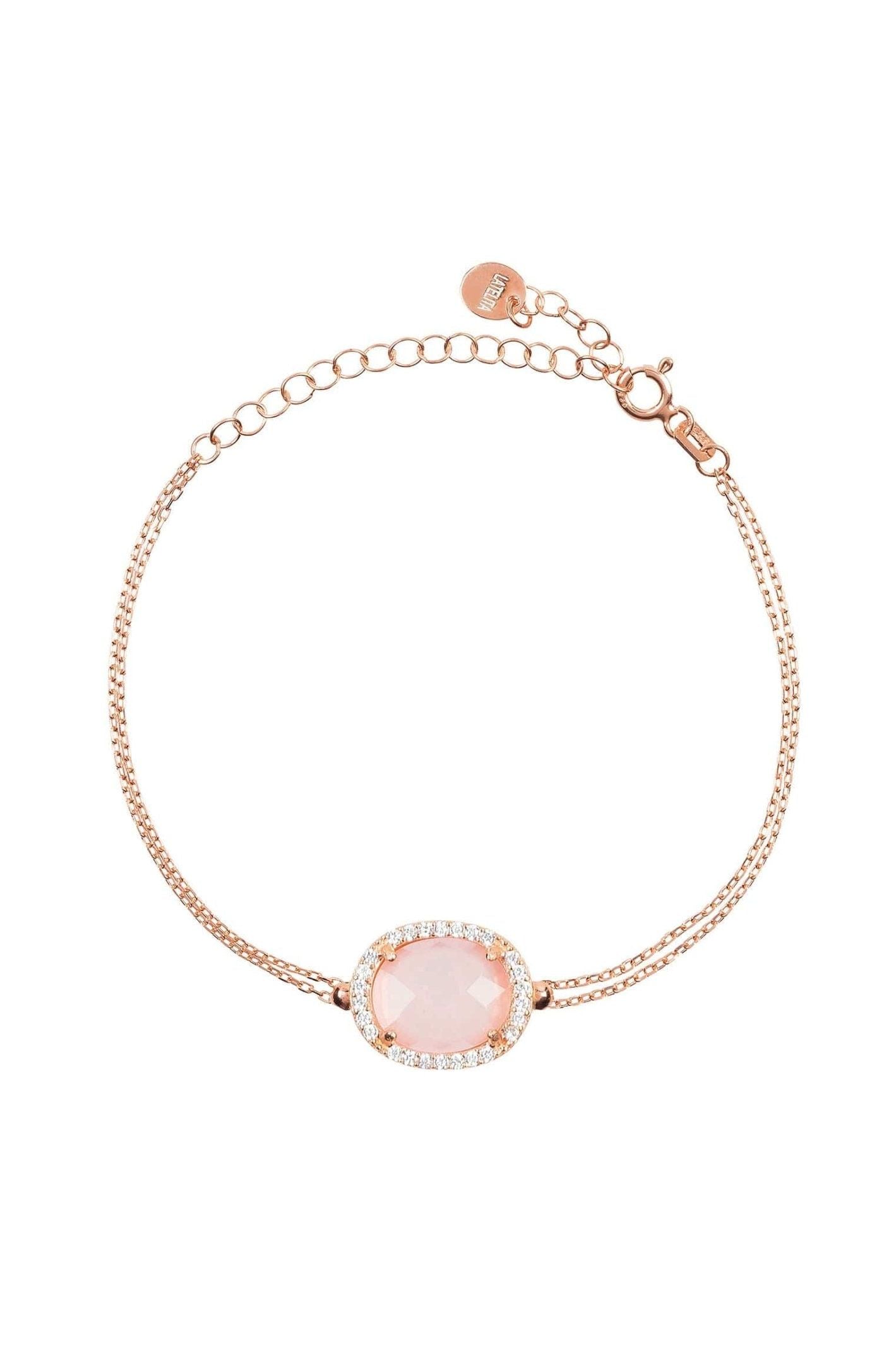 Beatrice Oval Gemstone Bracelet Rose Gold Rose Quartz - LATELITA Bracelets