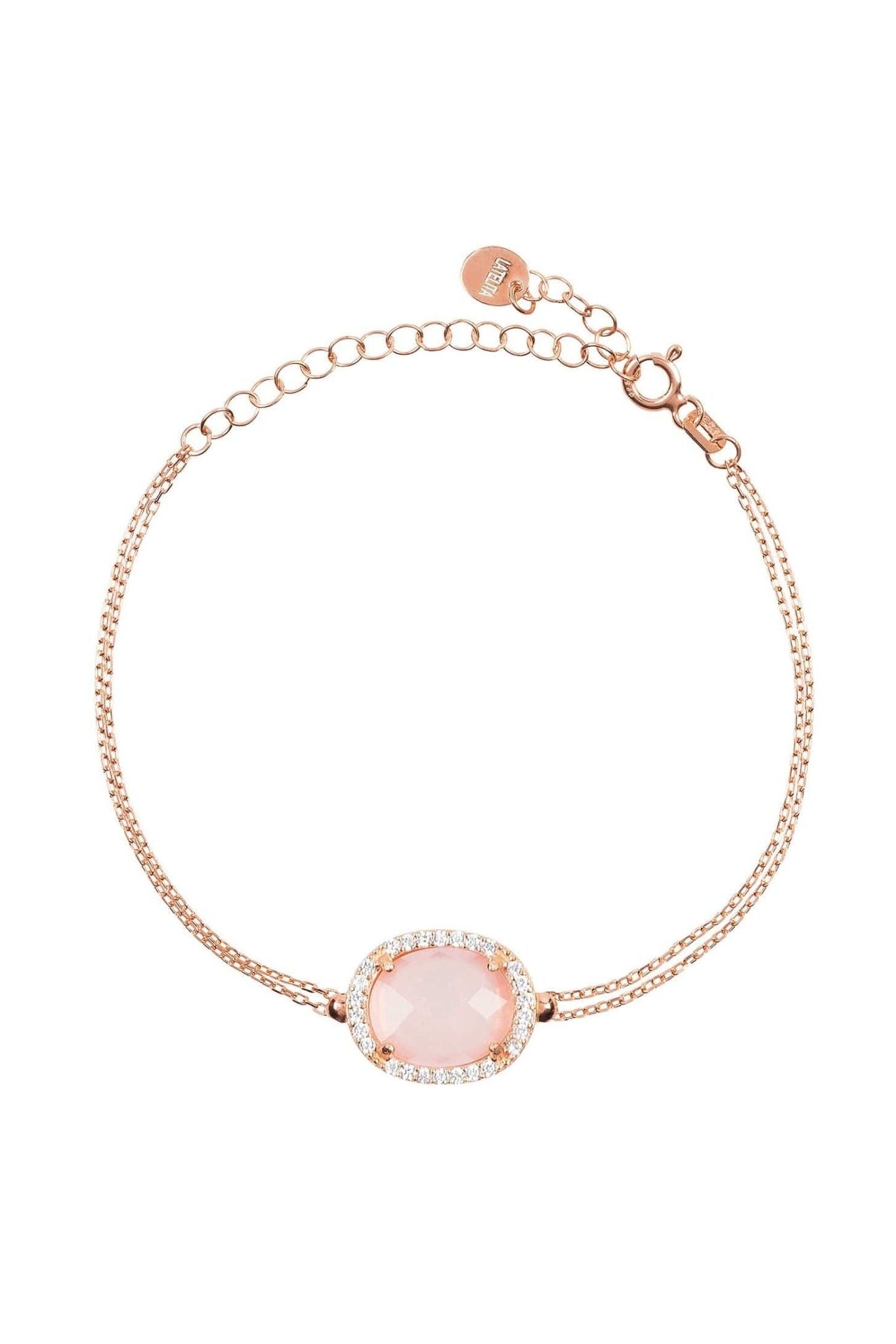 Beatrice Oval Gemstone Bracelet Rose Gold Rose Quartz - LATELITA Bracelets