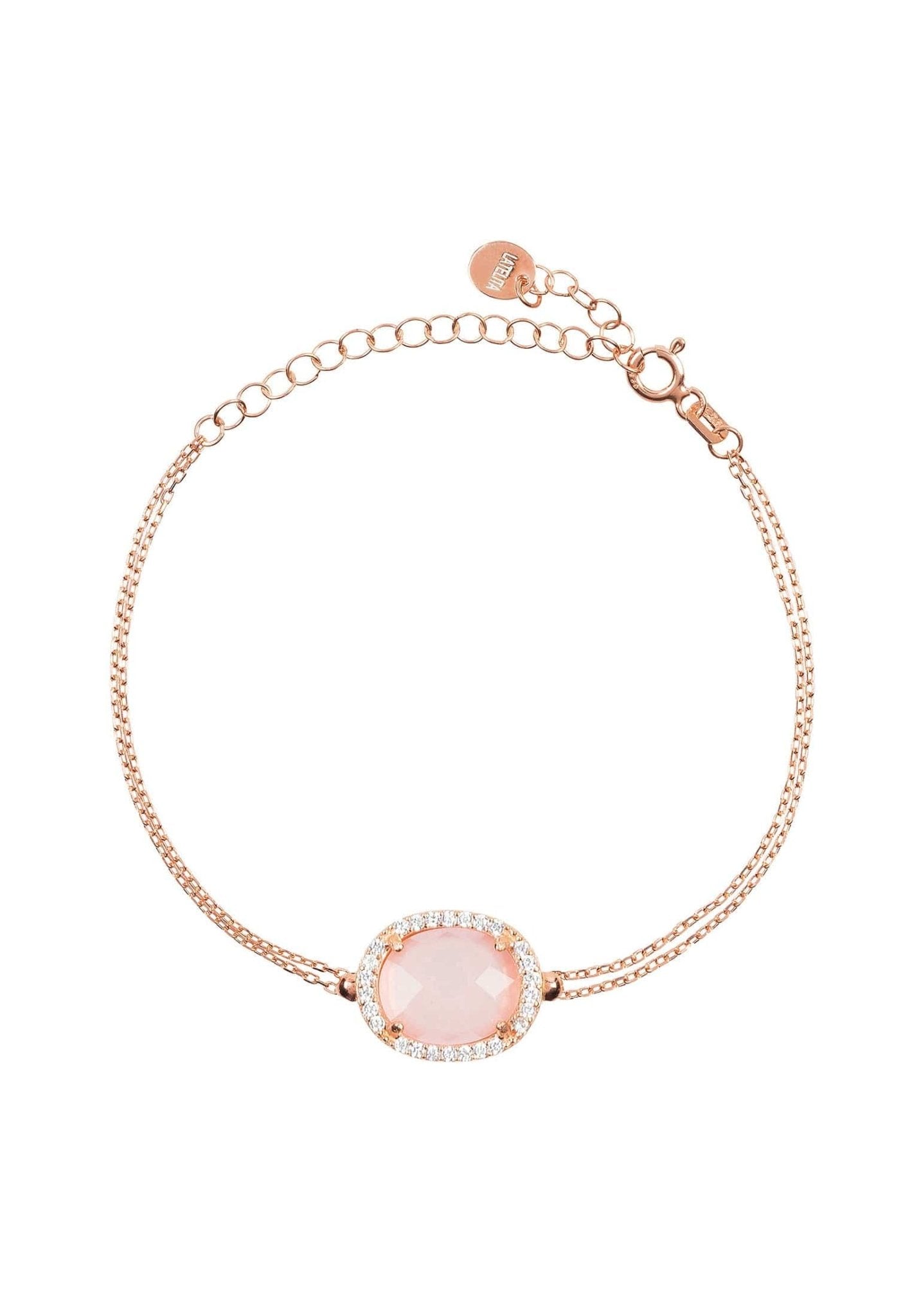 Beatrice Oval Gemstone Bracelet Rose Gold Rose Quartz - LATELITA Bracelets