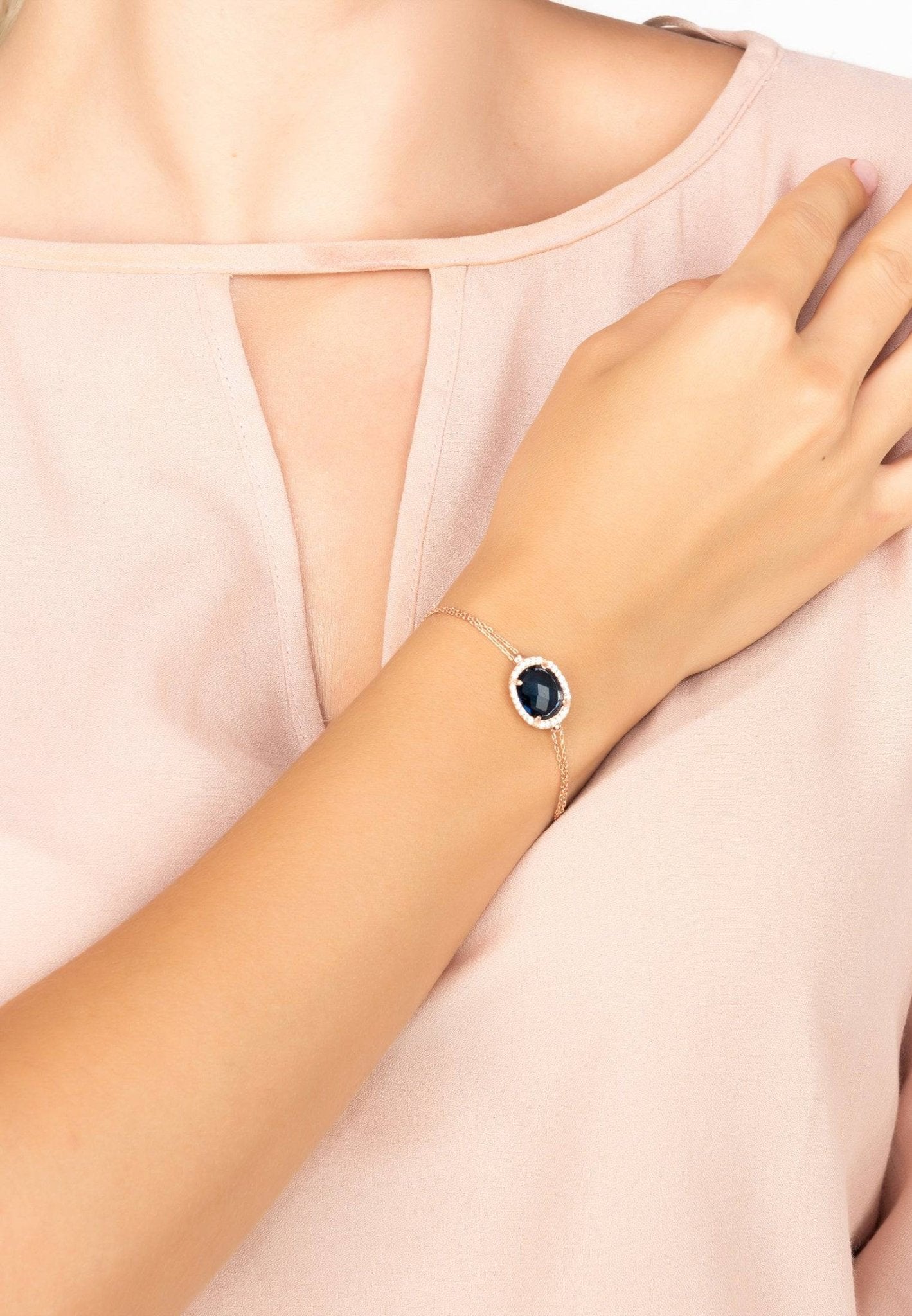 Beatrice Oval Gemstone Bracelet Rose Gold Sapphire Hydro - LATELITA Bracelets